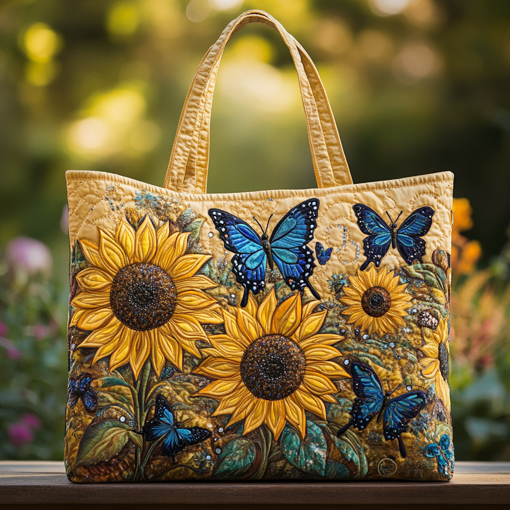 Sunflower and Butterfly Quilted Tote Bag - Giftroza