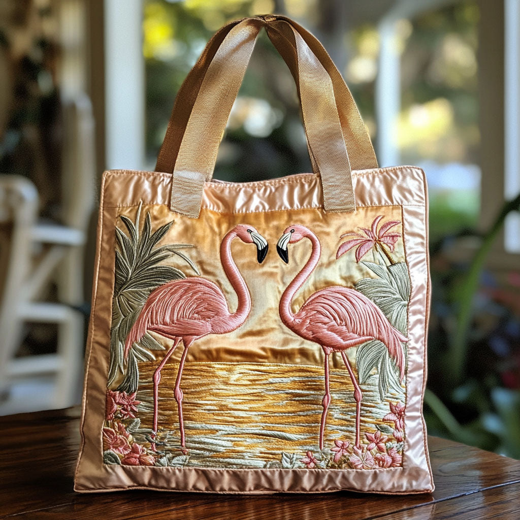 Golden Flamingo Forest CW2409009CL Quilted Tote Bag - Giftroza