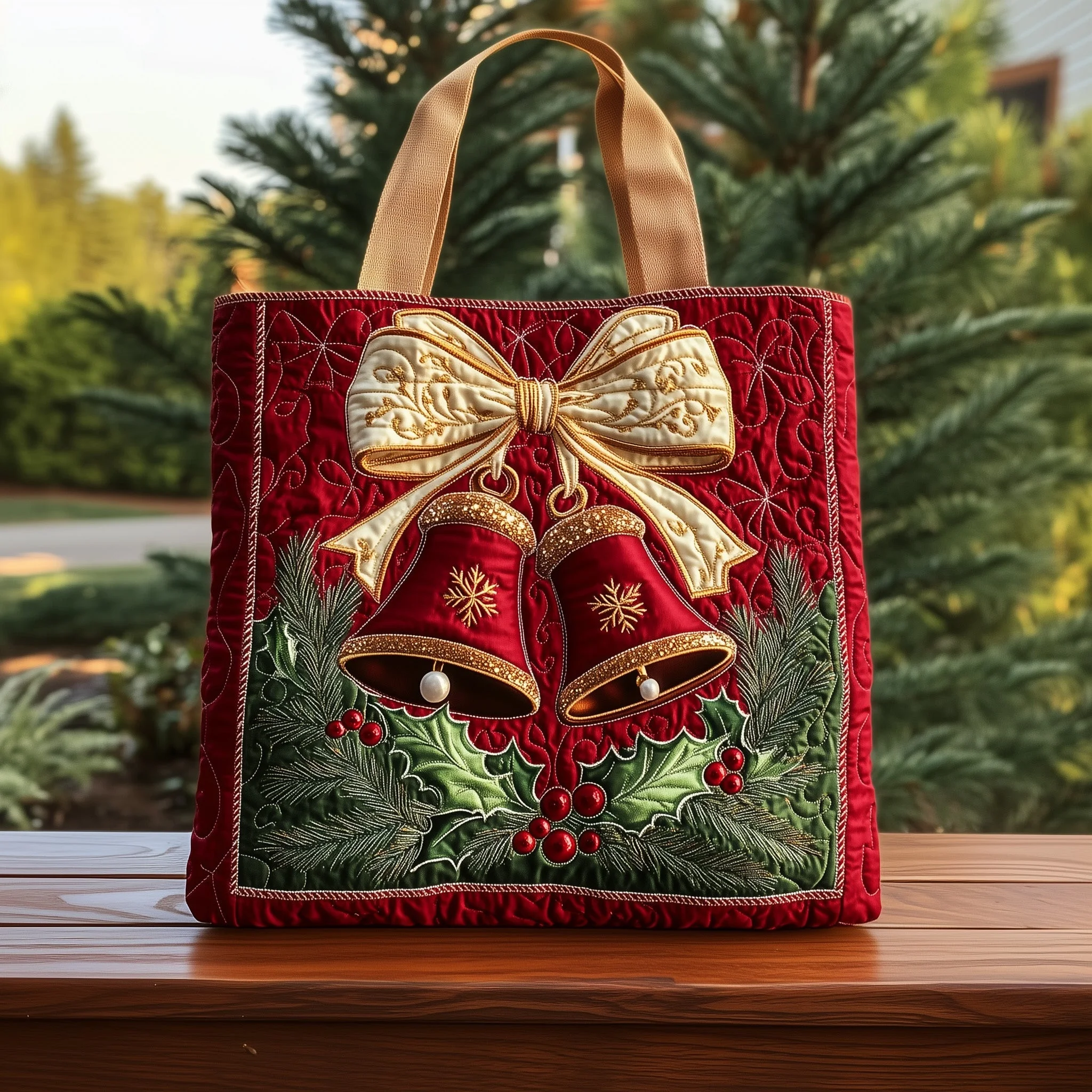 Christmas Bells Series Quilted Tote Bag - Giftroza