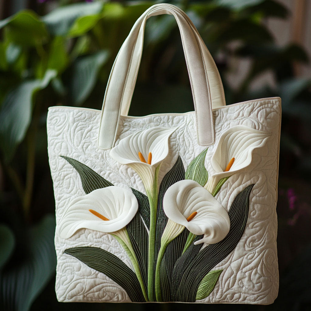 White Calla Lily  Quilted Tote Bag - Giftroza