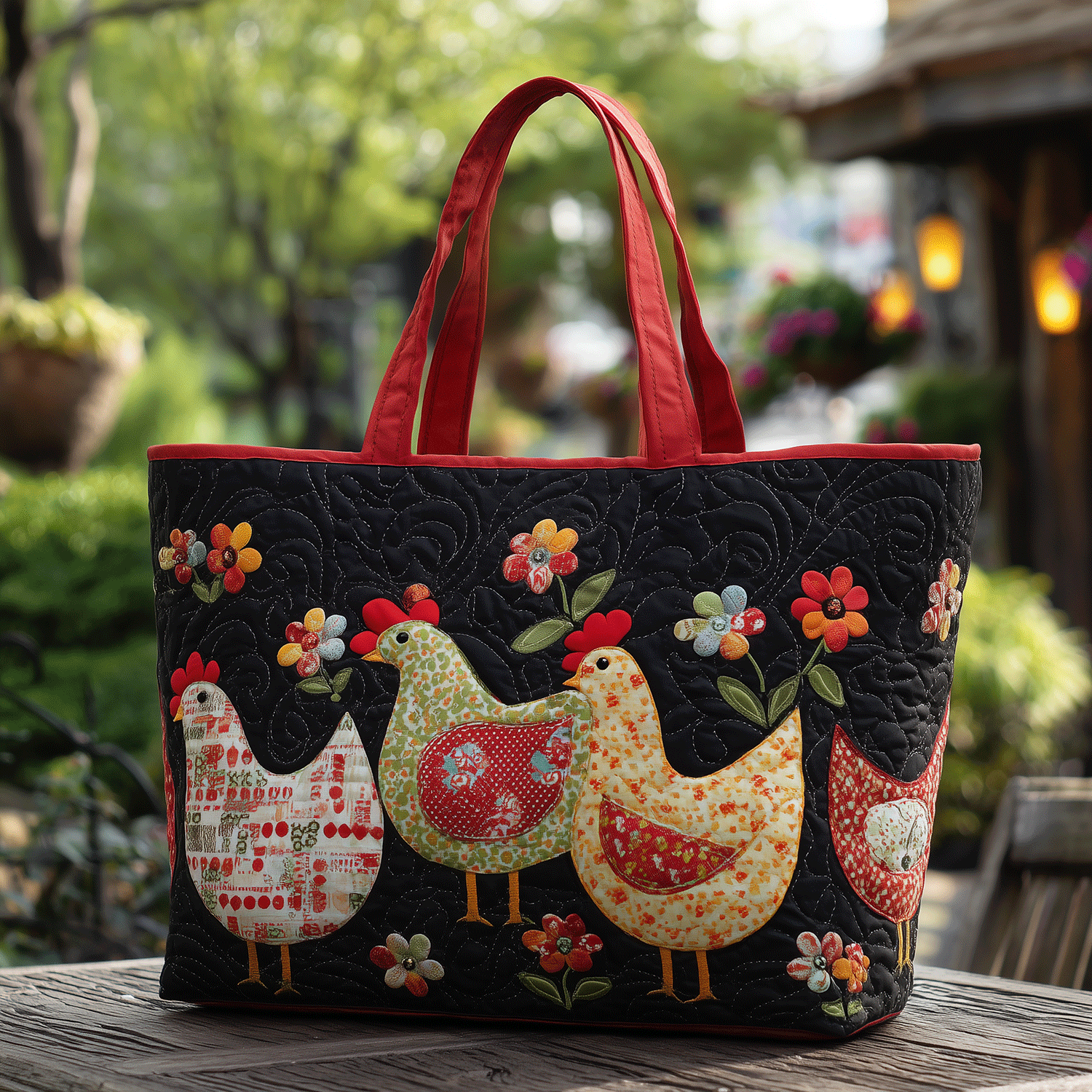 Whimsical Hens Quilted Tote Bag NCU0TH2851 - Giftroza