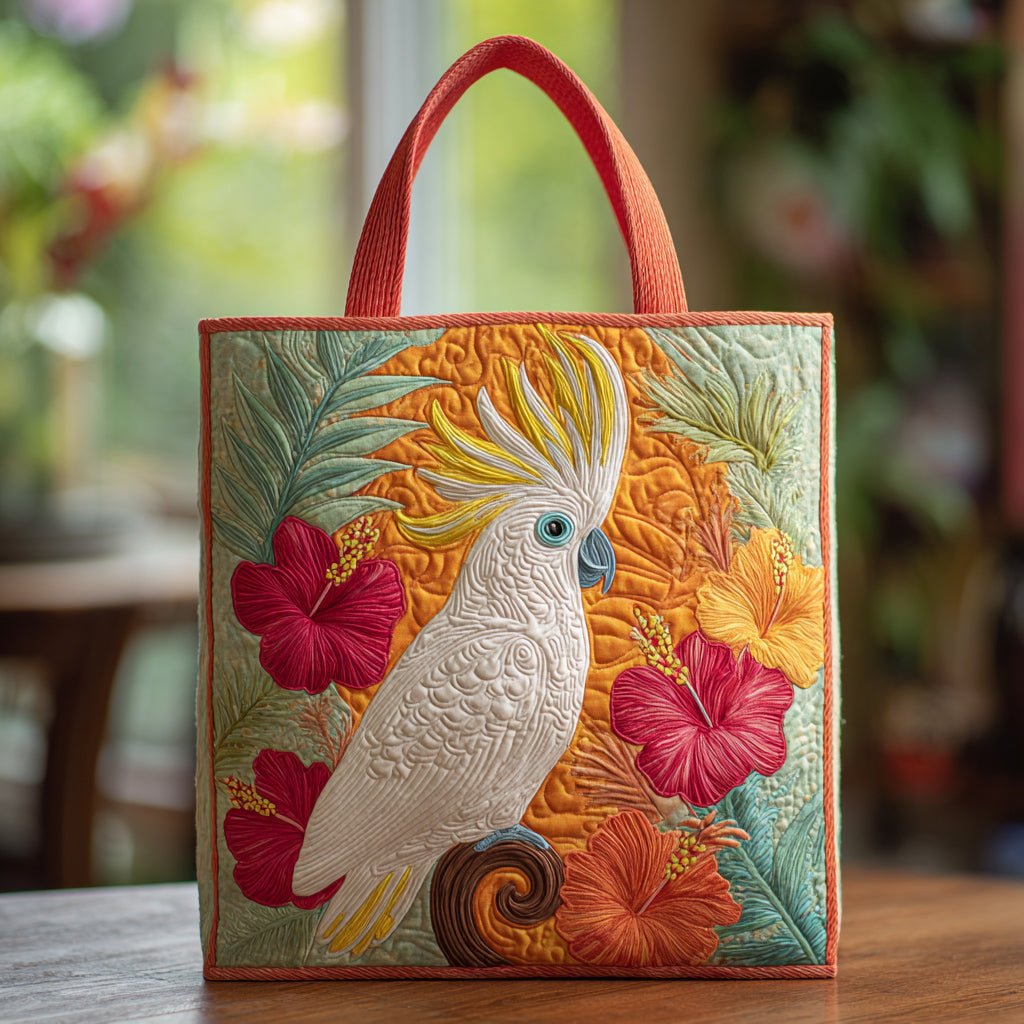 Cockatoo Hibiscus Flowers Quilted Tote  Bag - Giftroza