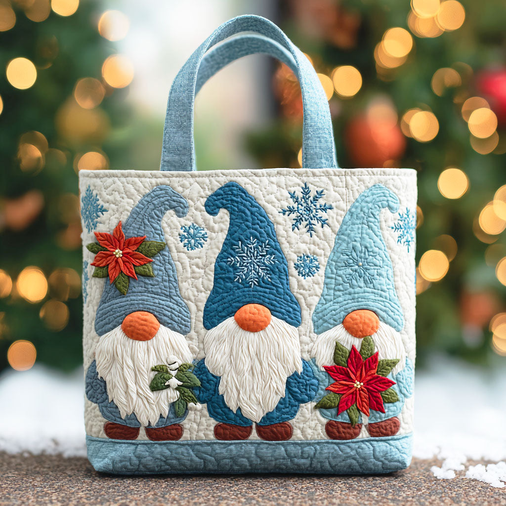 Poinsettia Frost Gnome Quilted Tote Bag NCU0TD807 - Giftroza