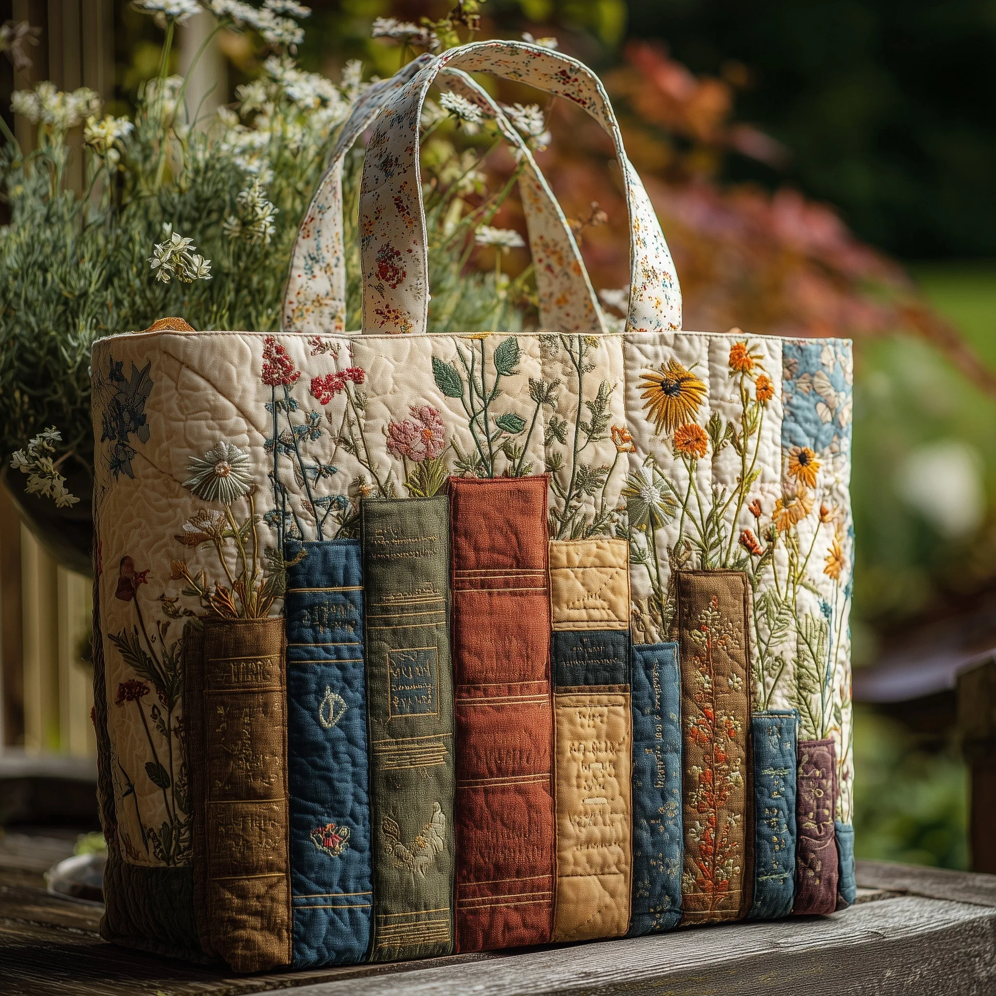 Books and Flowers Series Quilted Handbag - Giftroza