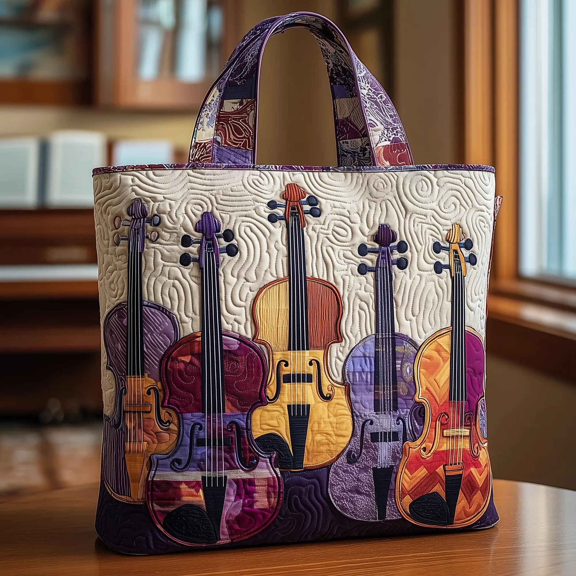 Elegant Violin Quilted Tote Bag GFTOTL3808 - Giftroza