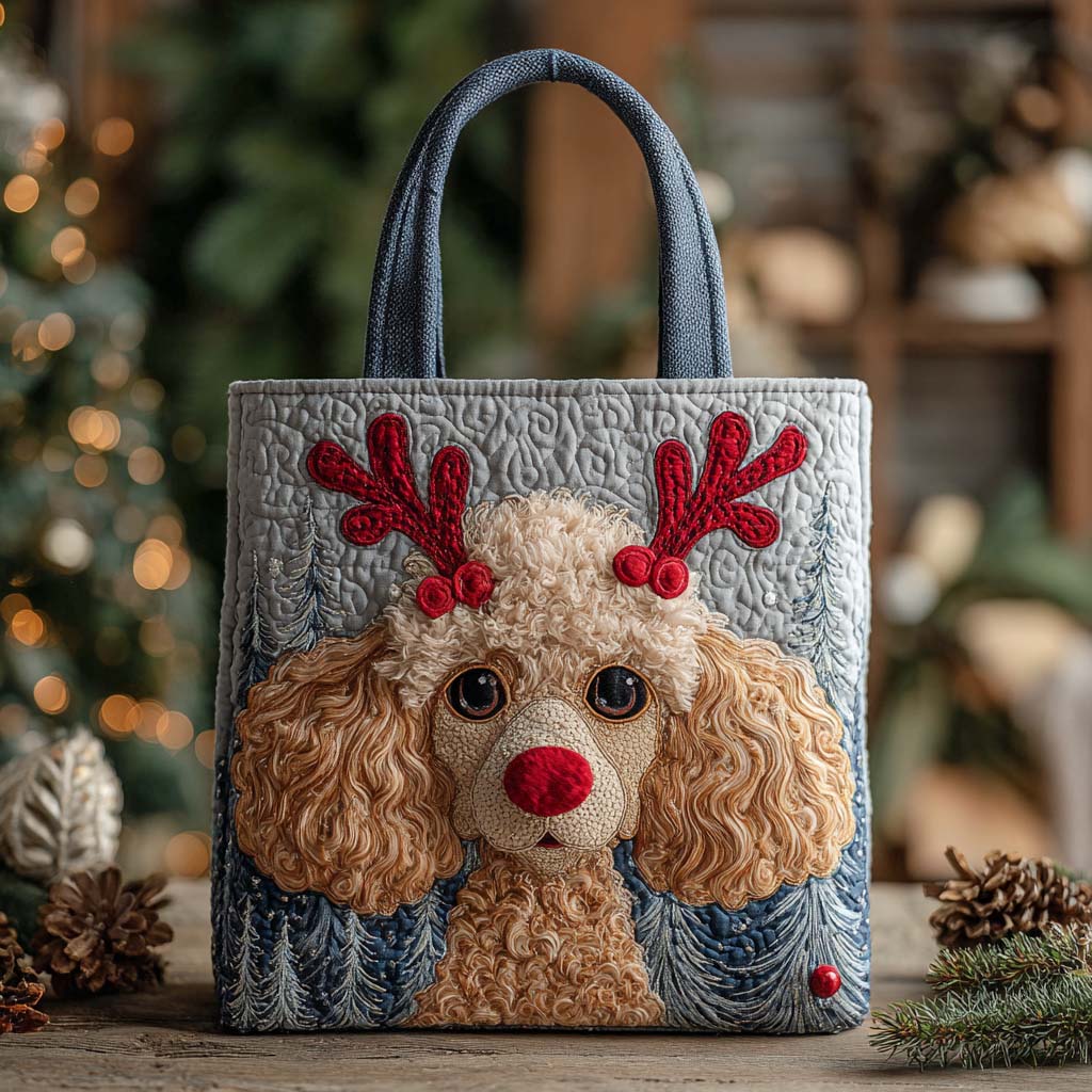 Holiday Reindeer Poodle Apricot Quilted Tote Bag NCU0XD1232 - Giftroza