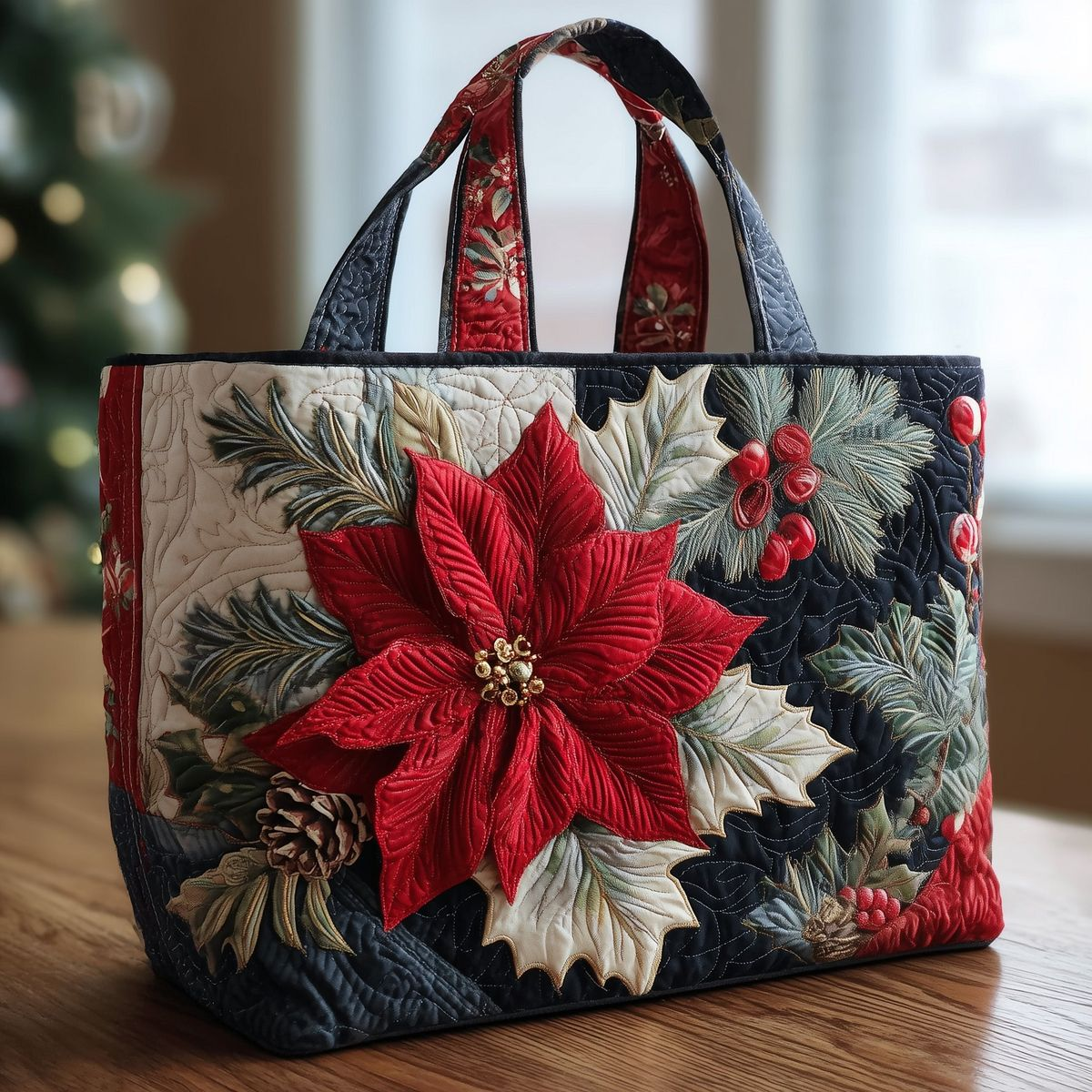 Poinsettia Bliss Quilted Tote Bag GFTOMA5308 - Giftroza