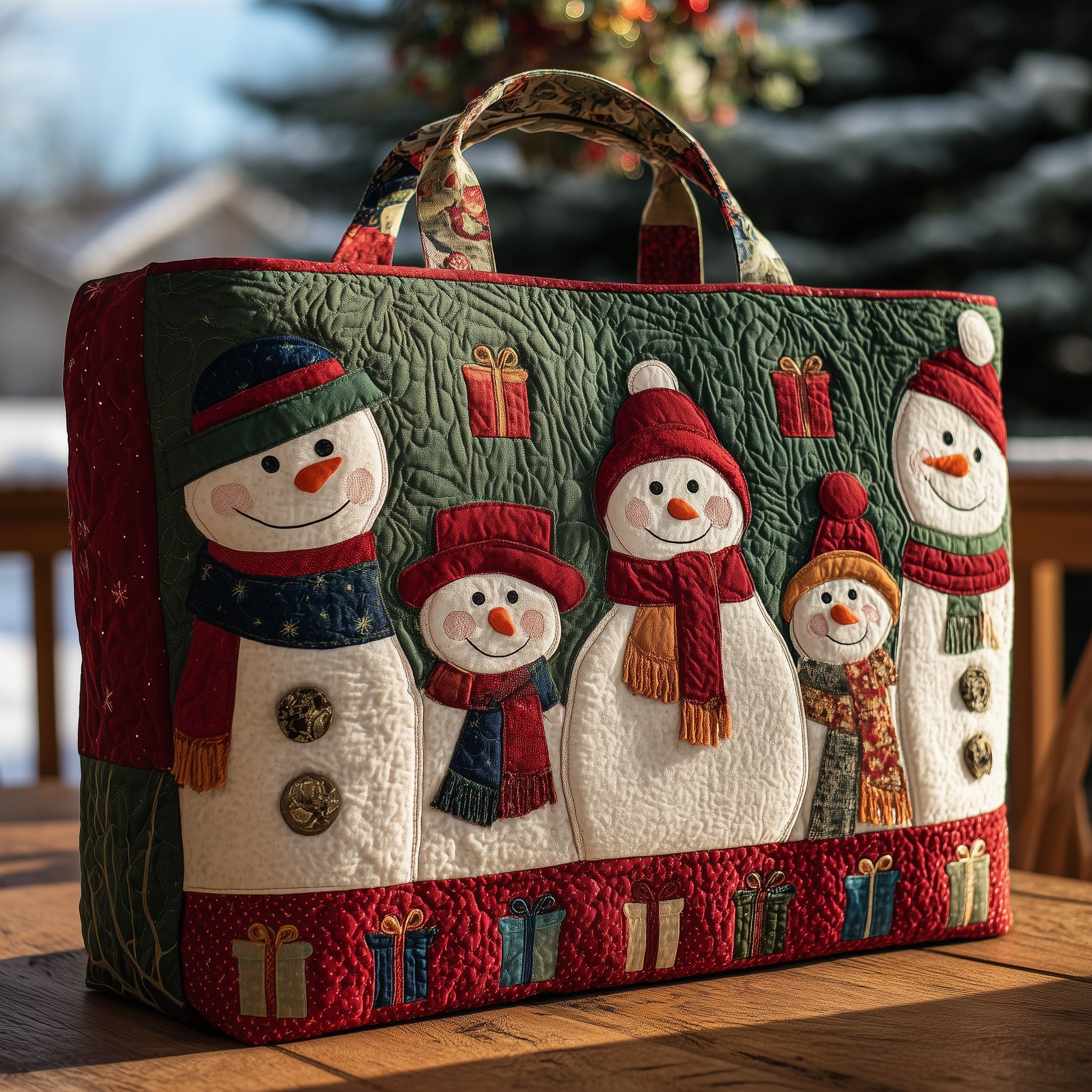 Cheerful Snowman Quilted Tote Bag GFTOHD10157 - Giftroza