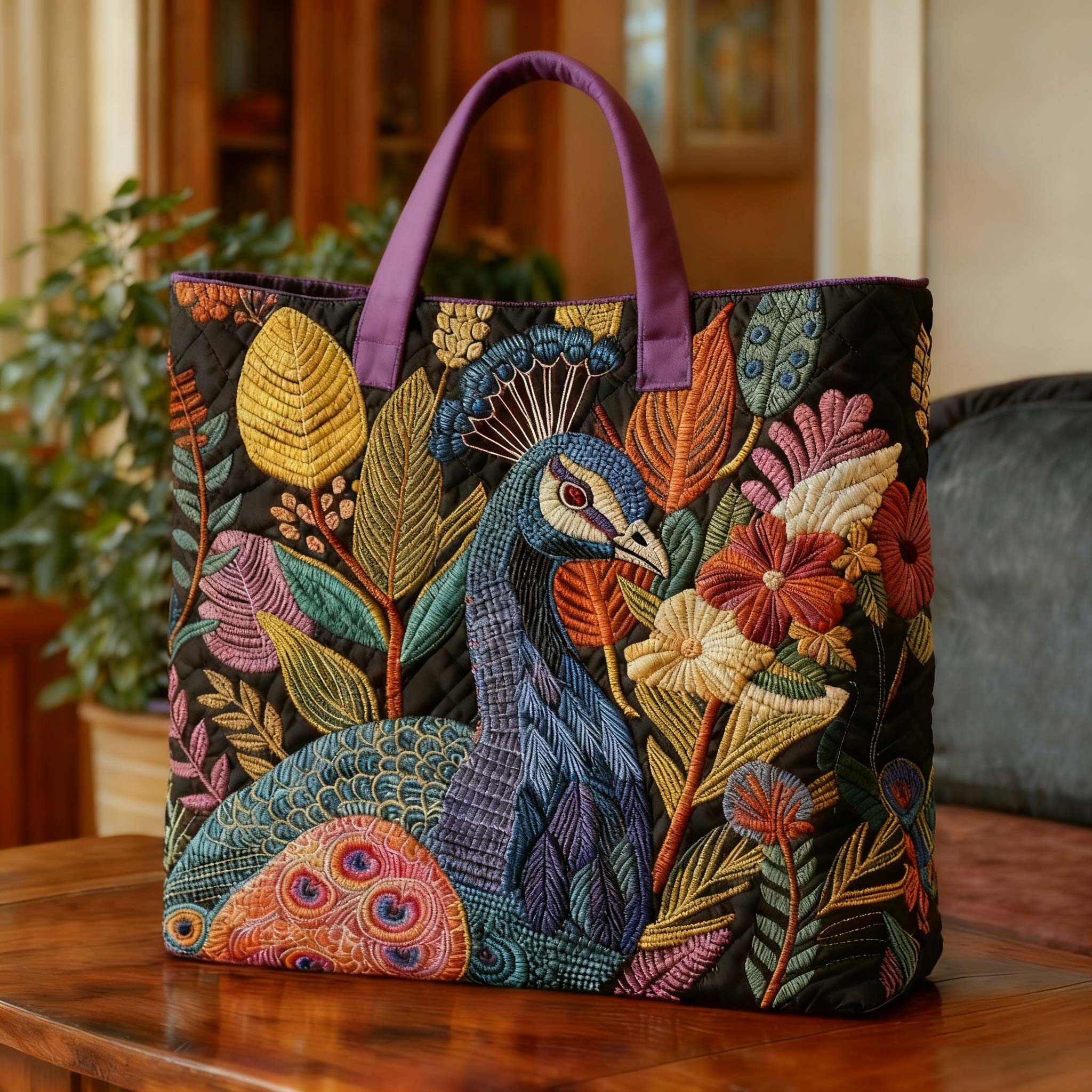 Peacock Quilted Tote - Giftroza