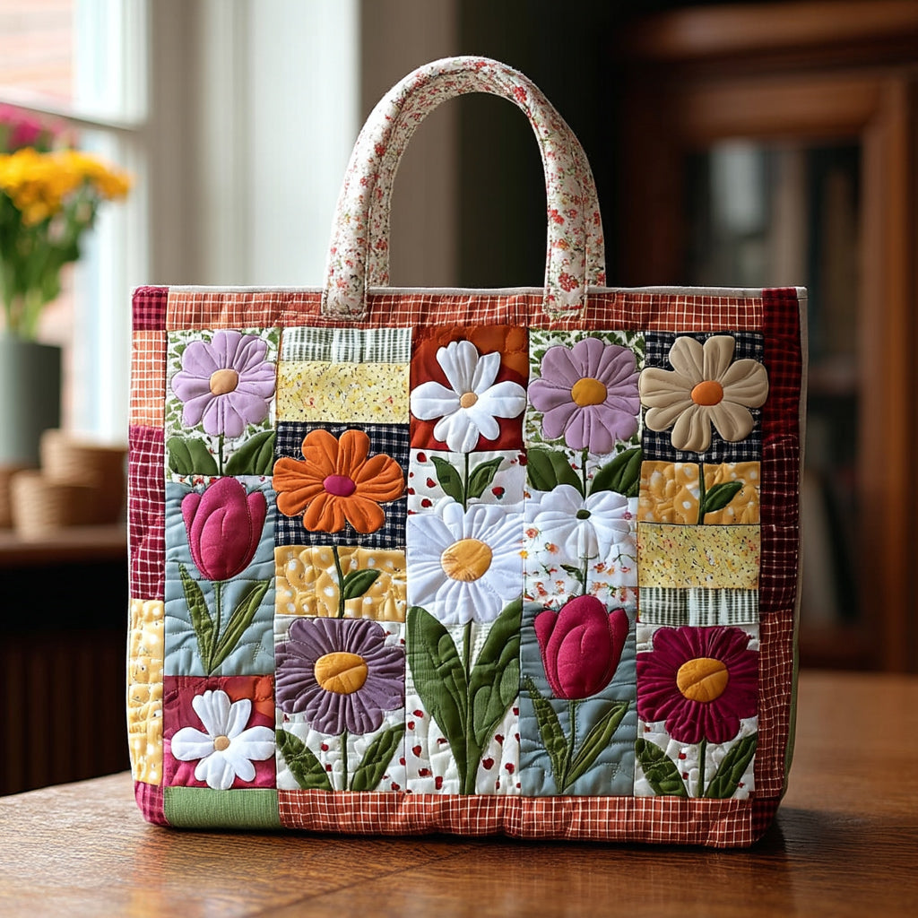 Aster Flower Quilted Tote Bag NCU0HH596 - Giftroza