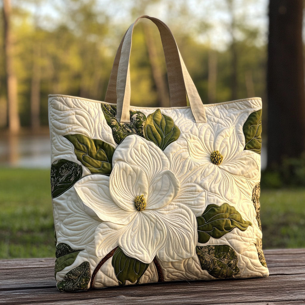 White Magnolia Quilted Tote Bag - Giftroza