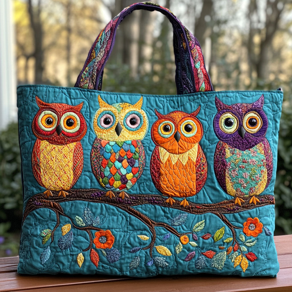 Colorful Owl Trio CW0210003CL Quilted Tote Bag - Giftroza
