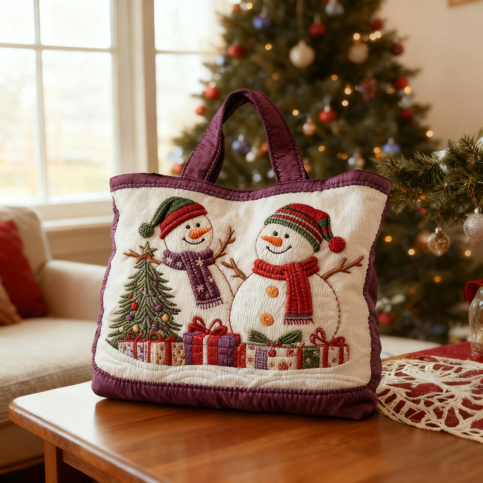 Joyful Snowman Quilted Tote Bag High - Giftroza