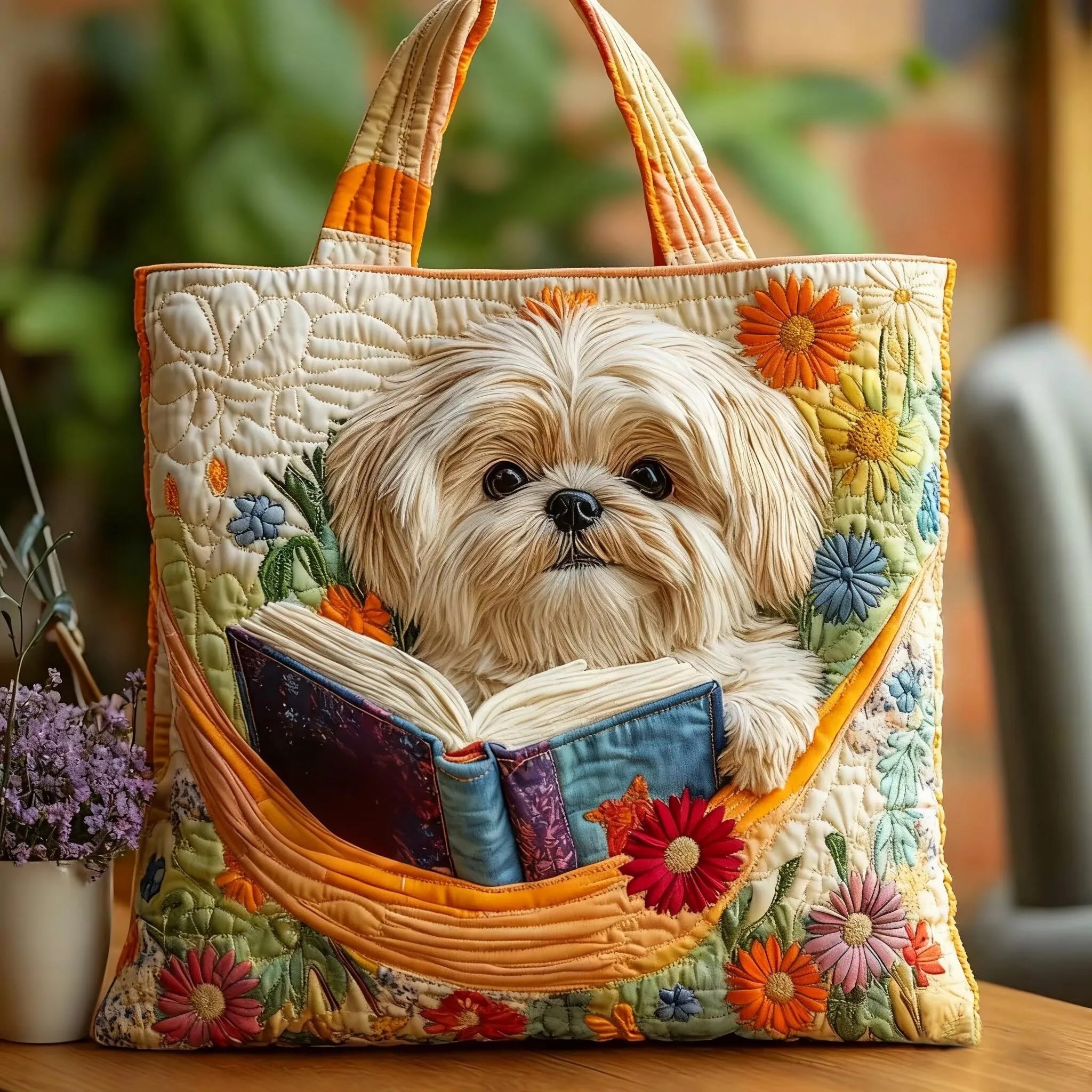 Book Shih Tzu Quilted Tote Bag - Giftroza