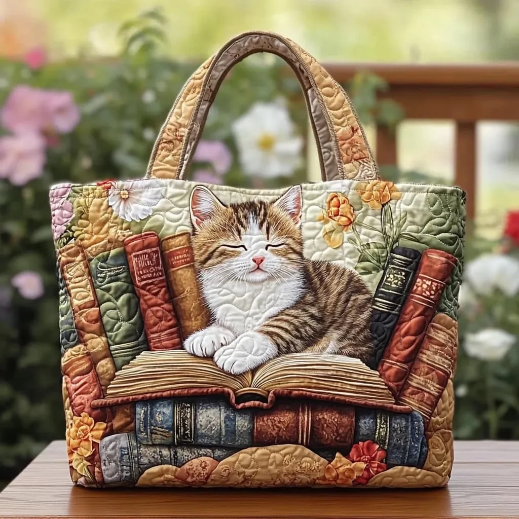 Golden Cat Quilted Tote Baq - Giftroza