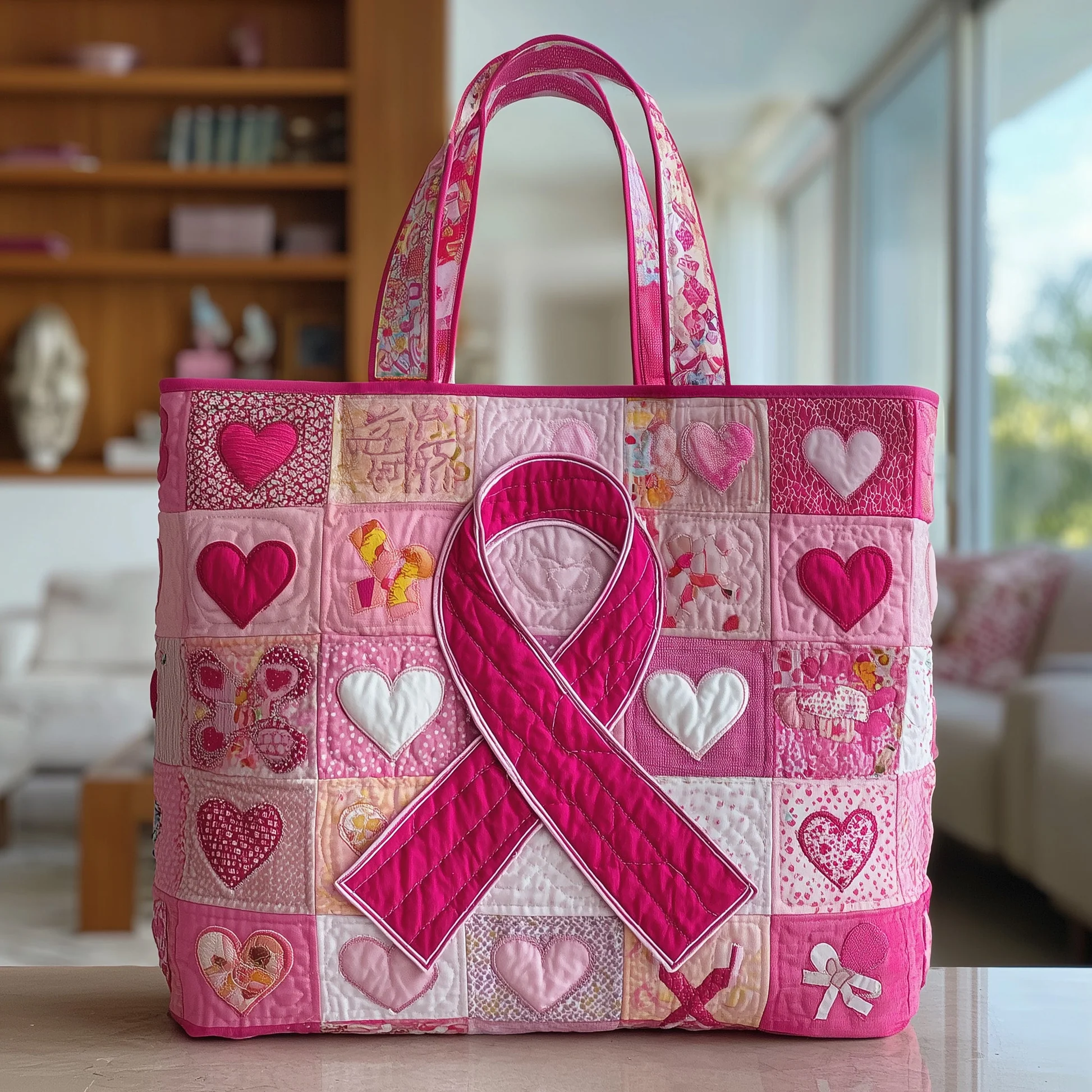 Breast Cancer Ribbon Quilted Tote Bag GFTOTP9384 - Giftroza