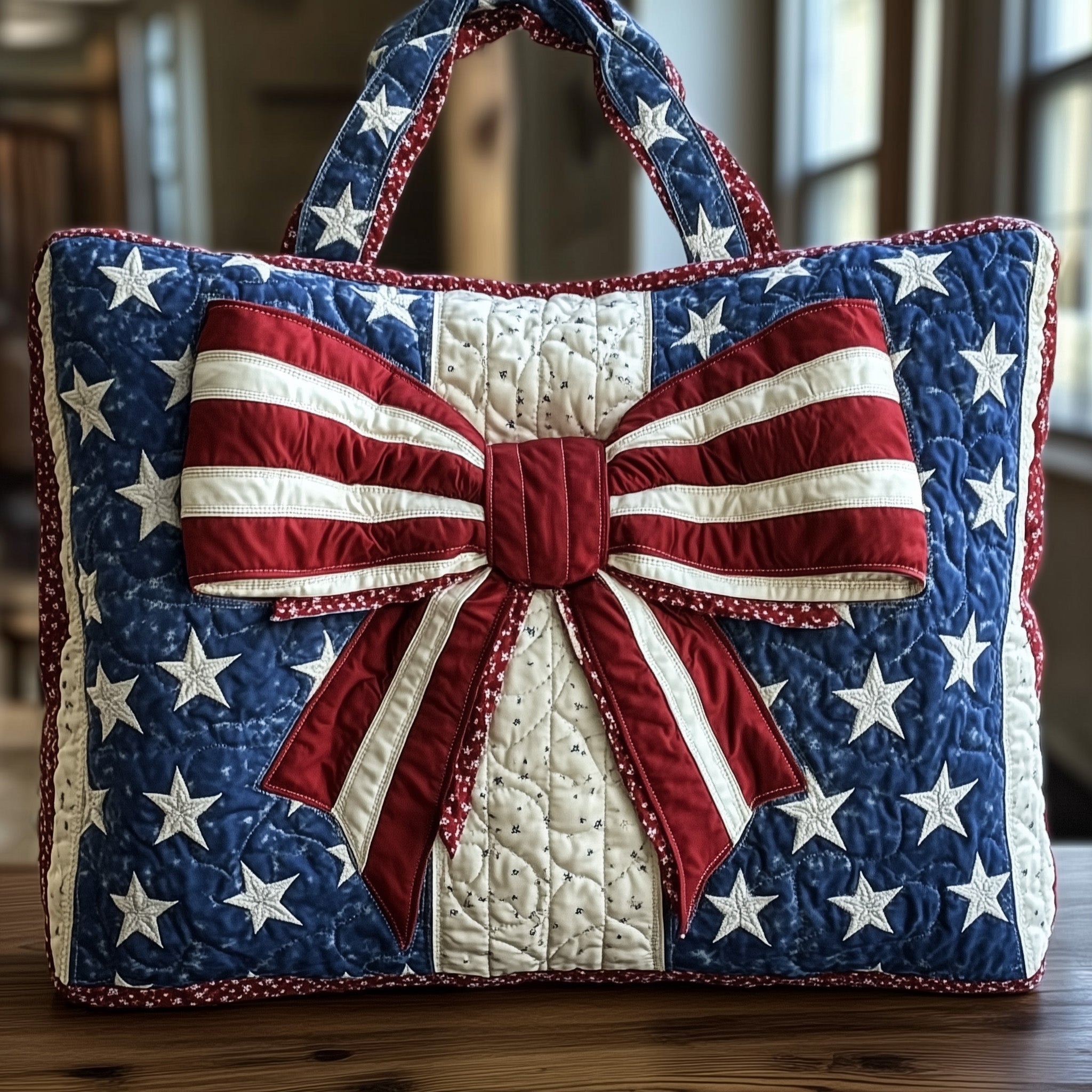 Patriotic Bow Quilted Tote Bag GFTOHD8003 - Giftroza