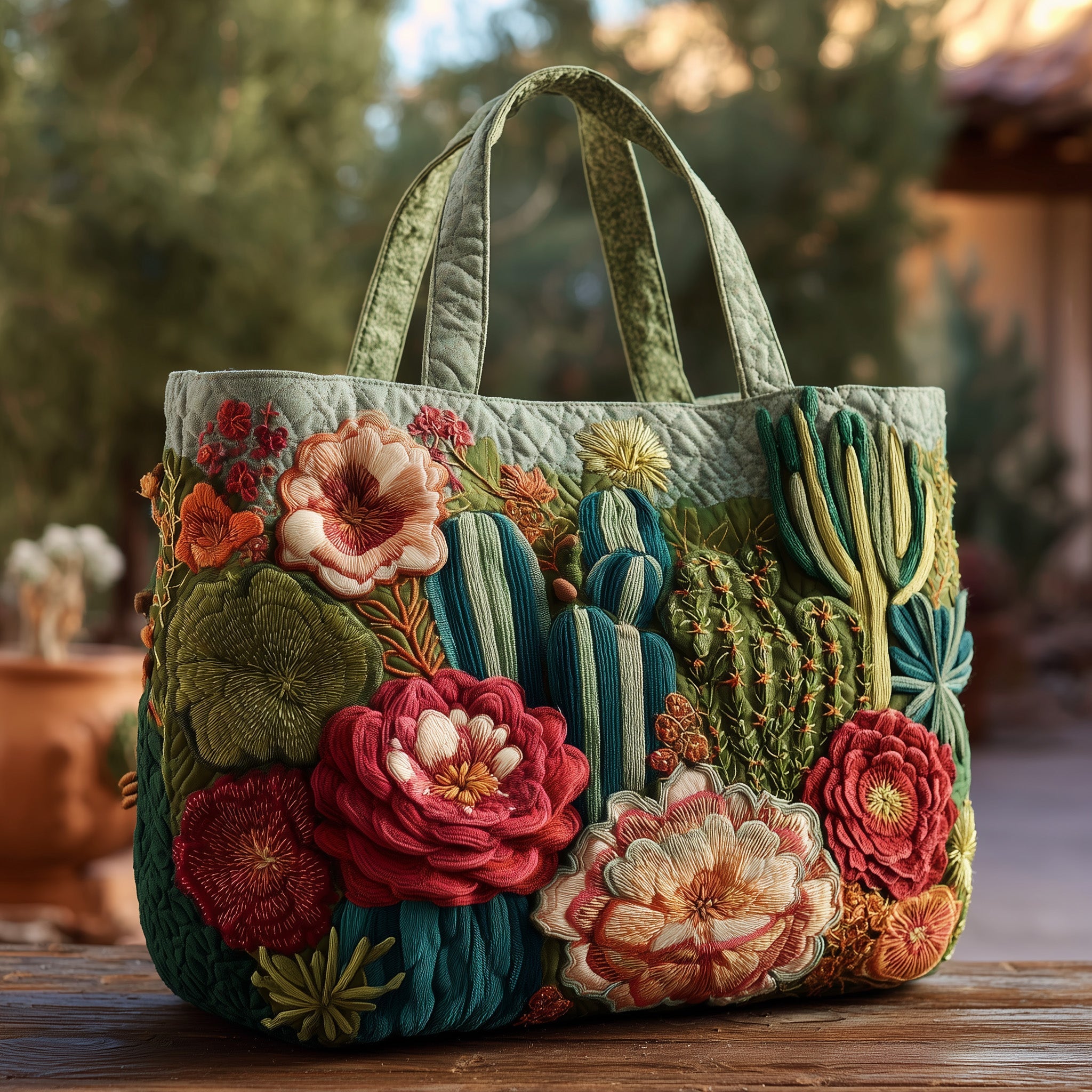 Blooming Cactus Haven Quilted Tote Bag GFTOTP10385 - Giftroza