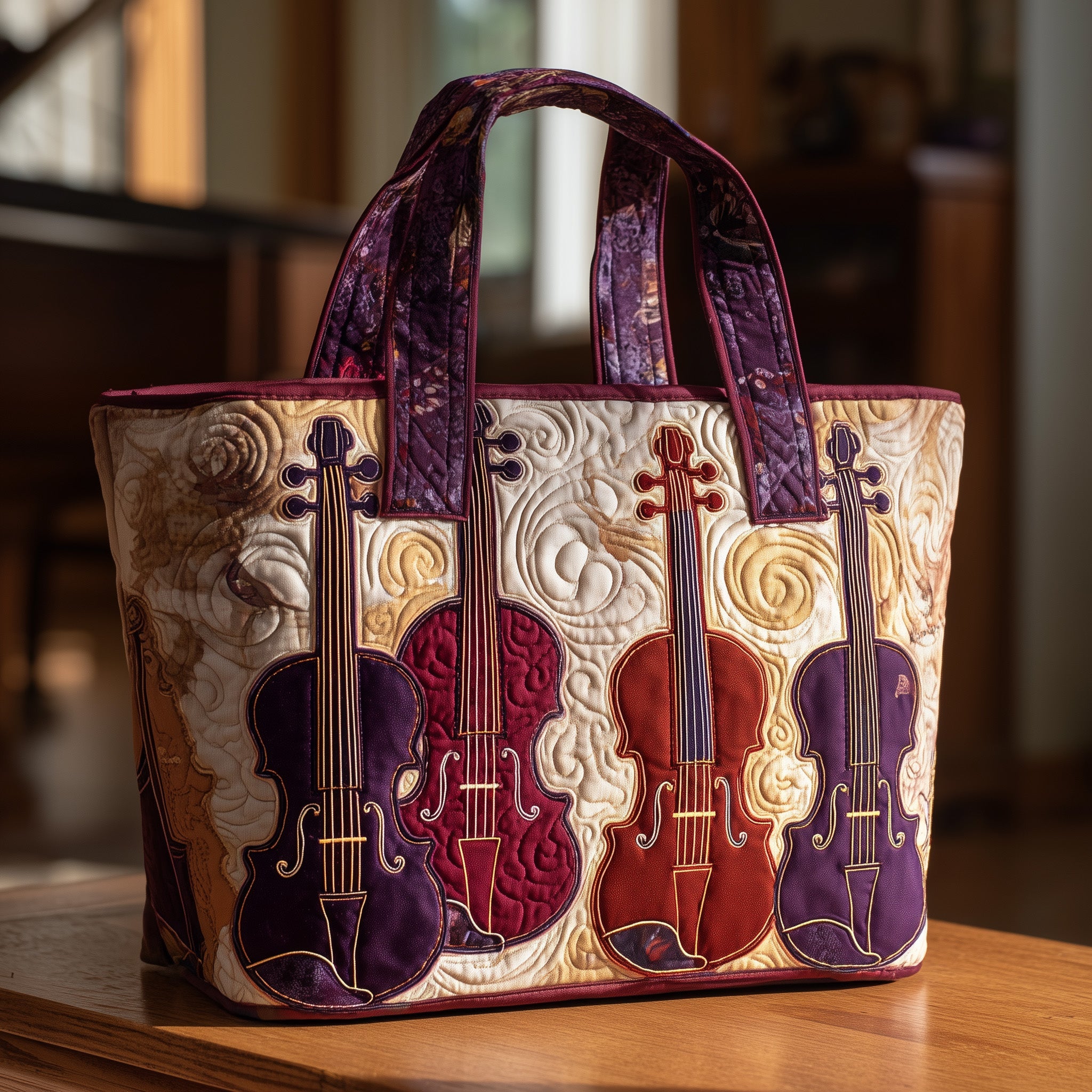 Elegant Violin Quilted Tote Bag GFTOTL3809 - Giftroza