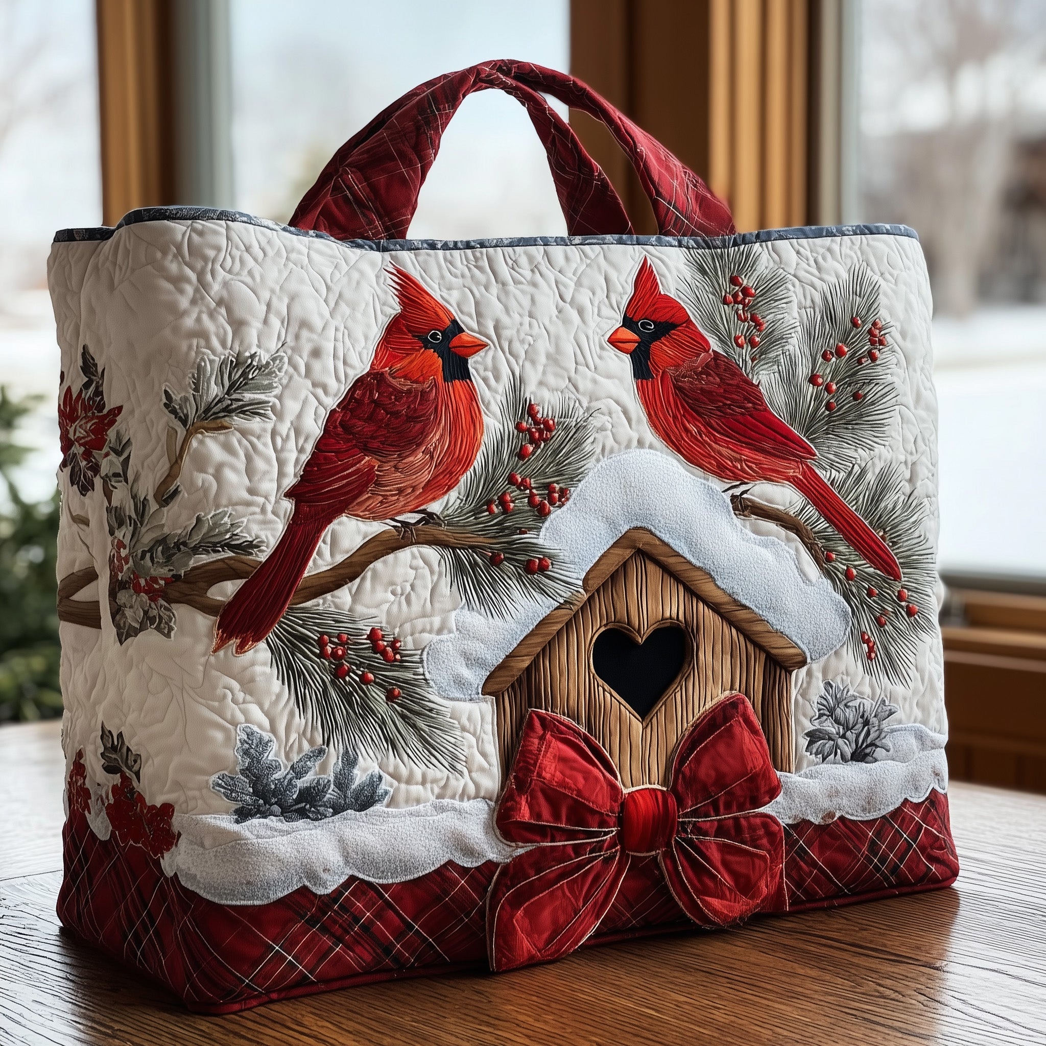 Cardinal Winter Couple Quilted Tote Bag GFTOHD8494 - Giftroza