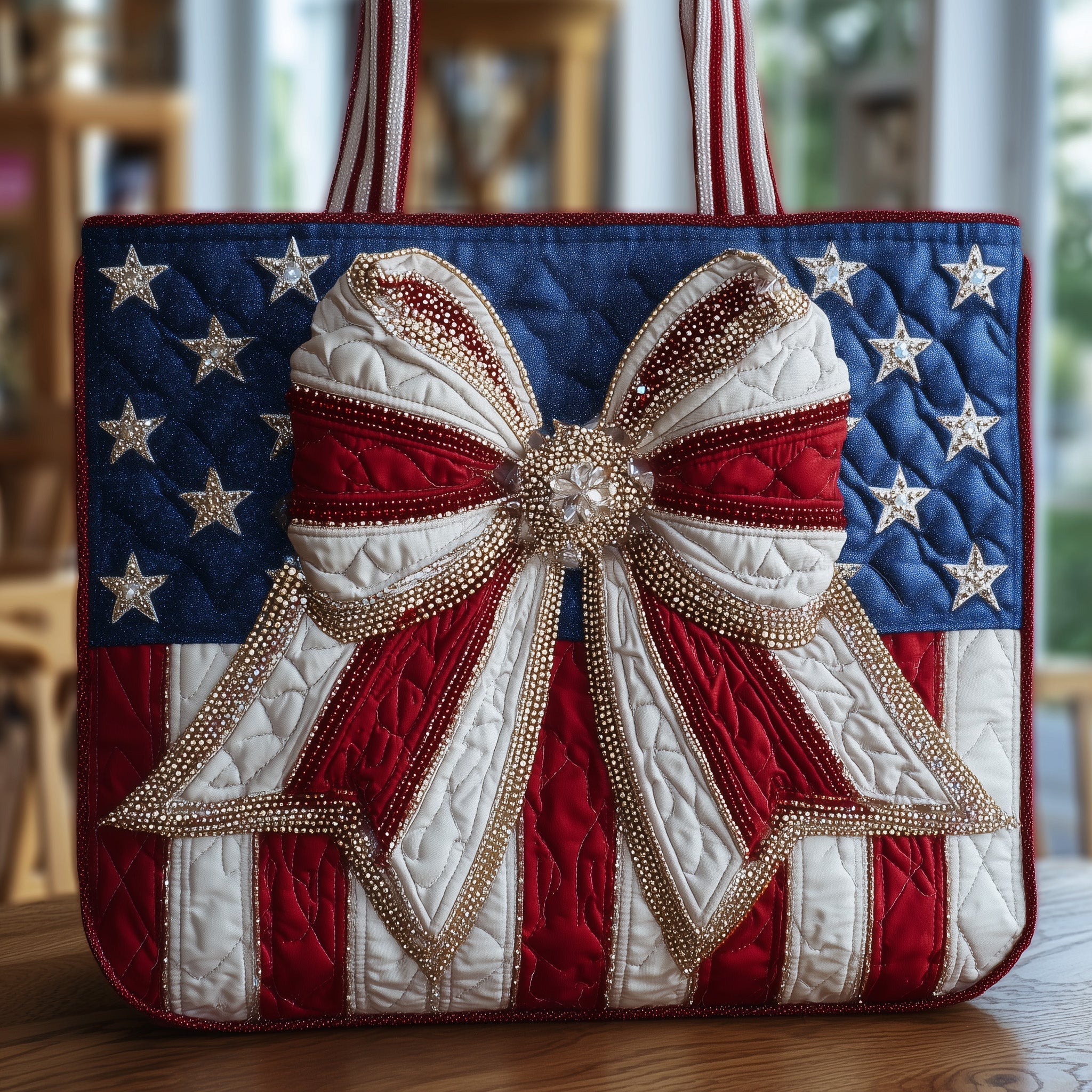 Patriotic Bow Quilted Tote Bag GFTONL4945 - Giftroza