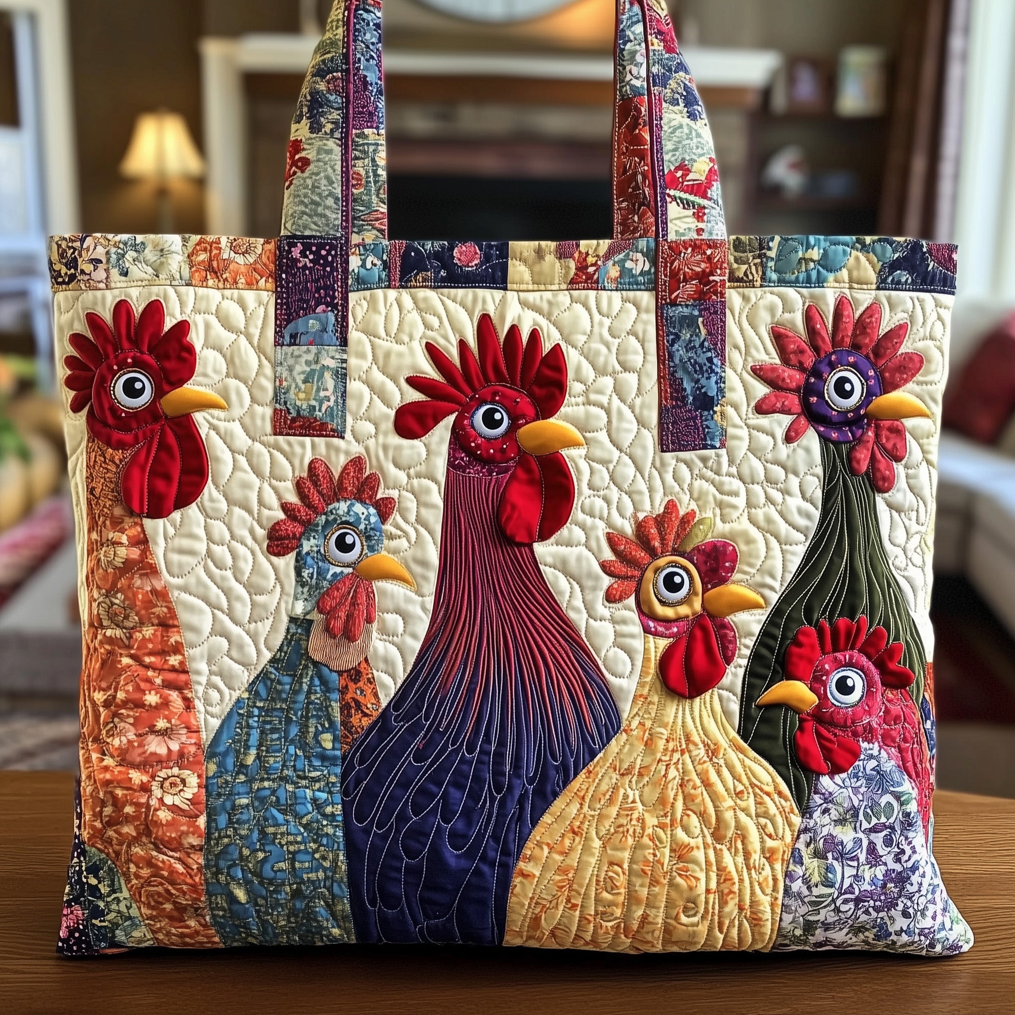 Whimsical Chicken Quilted Tote Bag GFTONL4838 - Giftroza