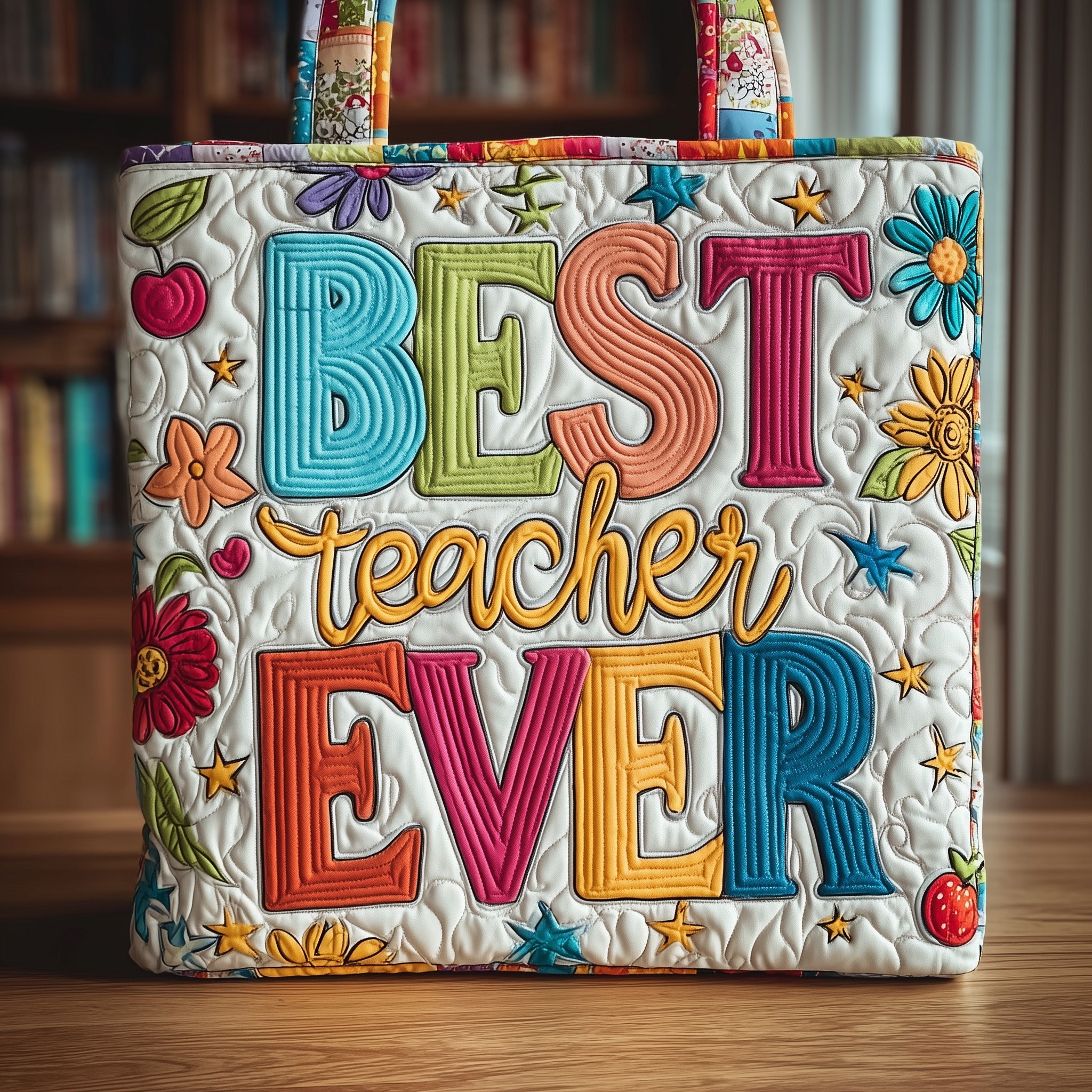 Best Teacher Ever Quilted Tote Bag GFTONT1354 - Giftroza