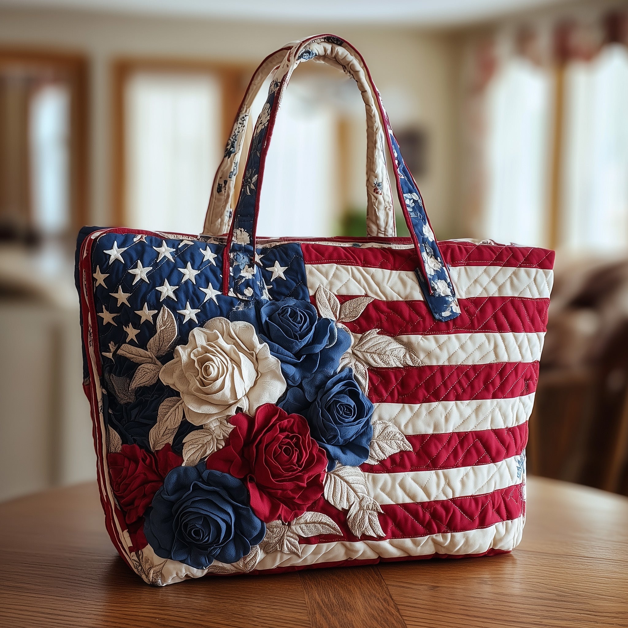 Patriotic Rose Quilted Tote Bag GFTOTP9020 - Giftroza