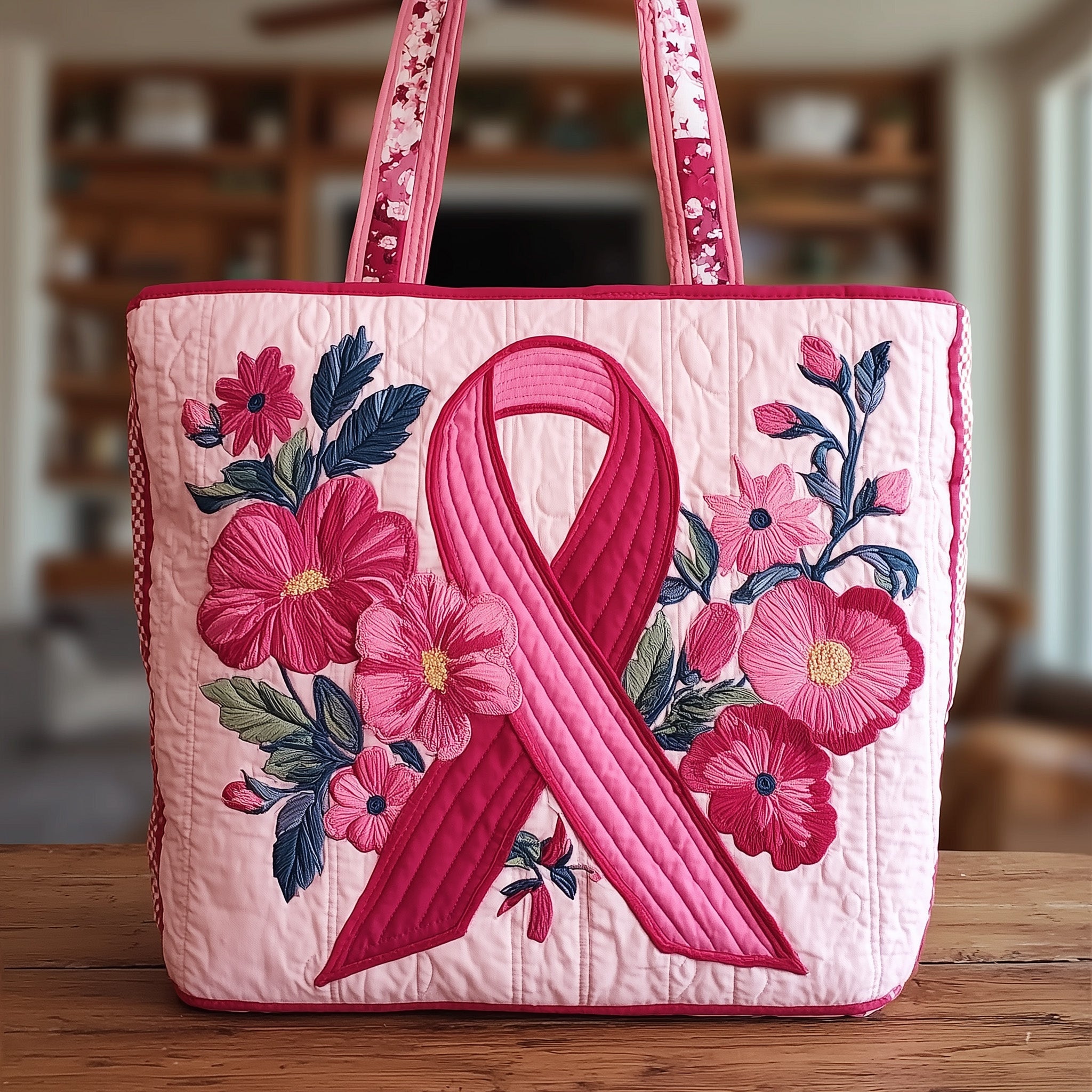 Breast Cancer Ribbon Quilted Tote Bag GFTONT1528 - Giftroza