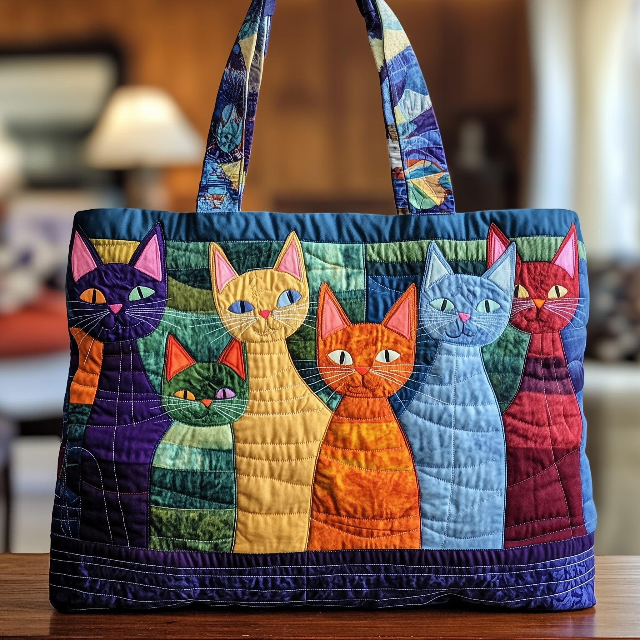Whimsical Cat Quilted Tote Bag GFTONT1113 - Giftroza