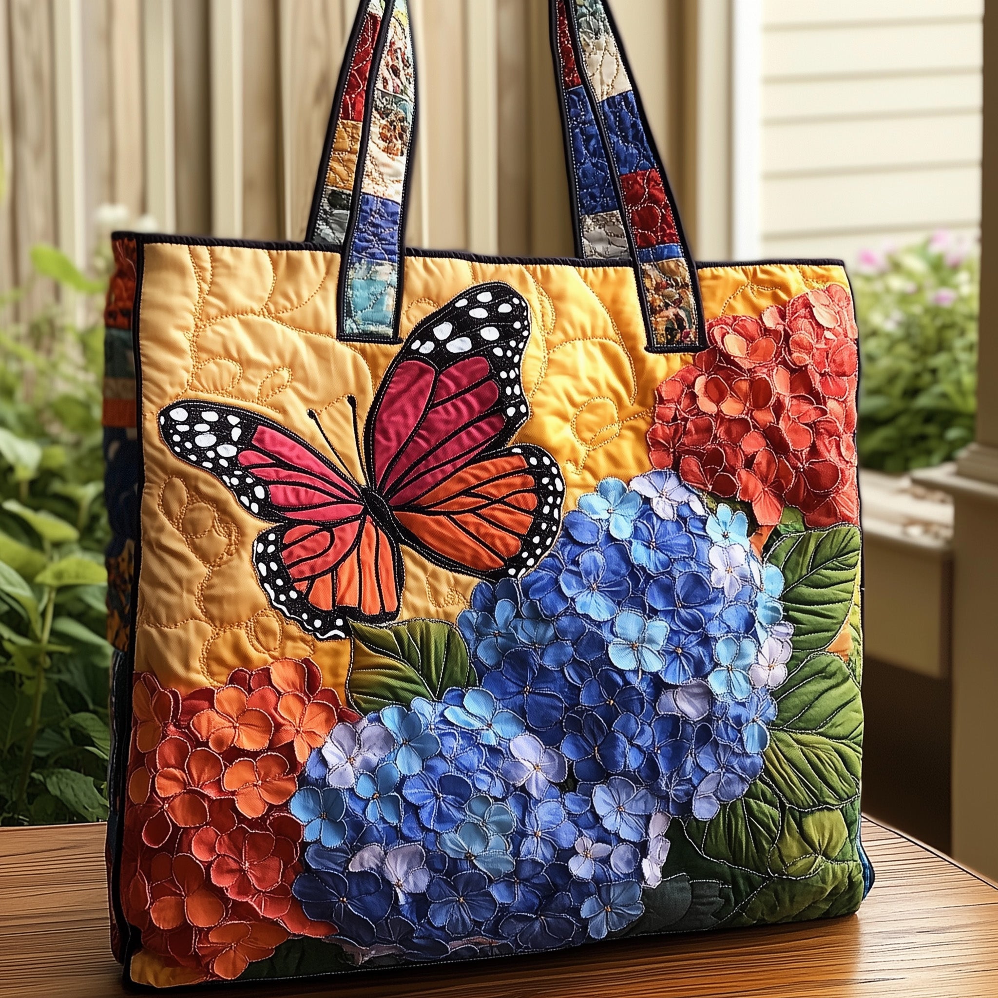 Hygrangea Butterfly Quilted Tote Bag GFTONT900 - Giftroza