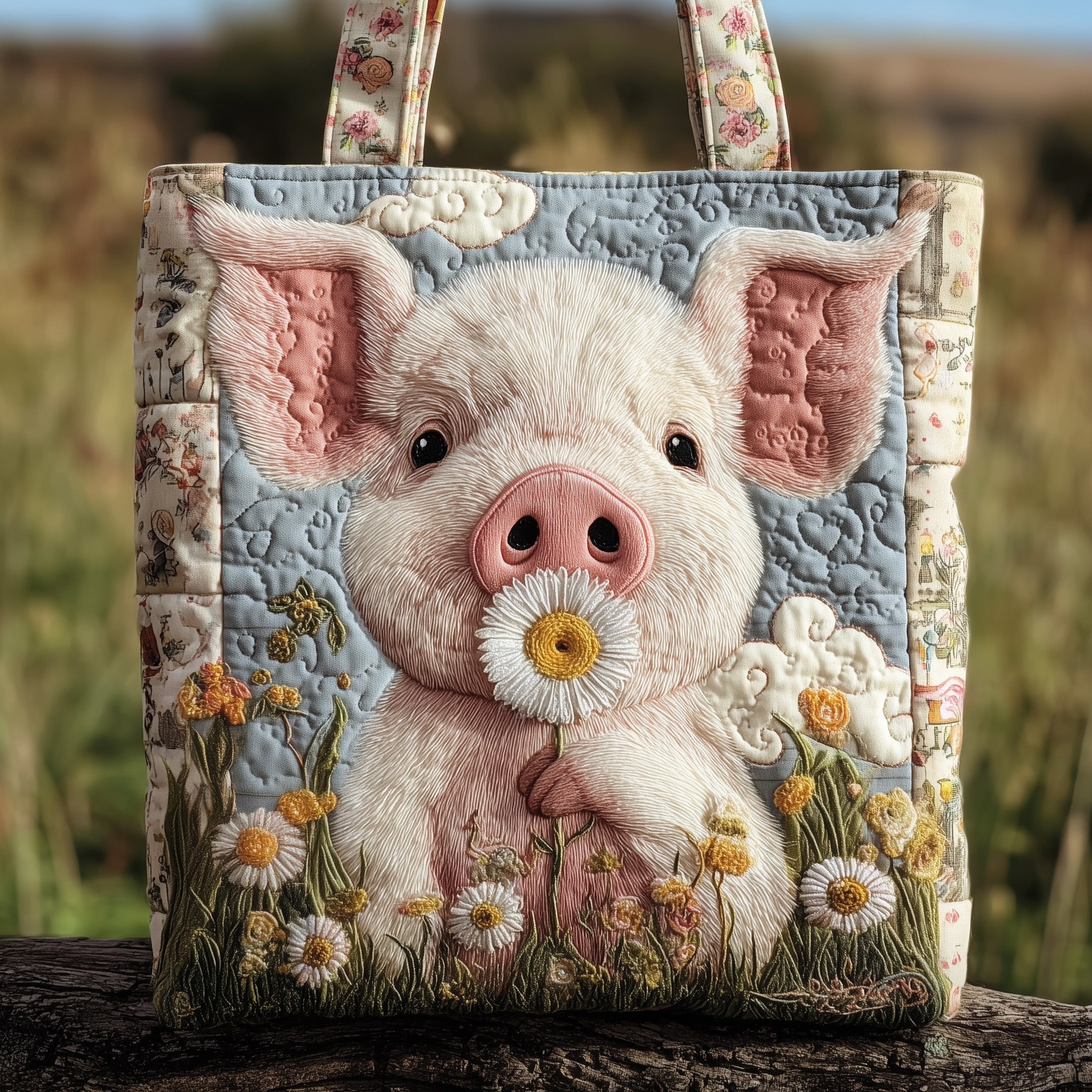 Happy Piggies Quilted Tote Bag GFTOMA2698 - Giftroza