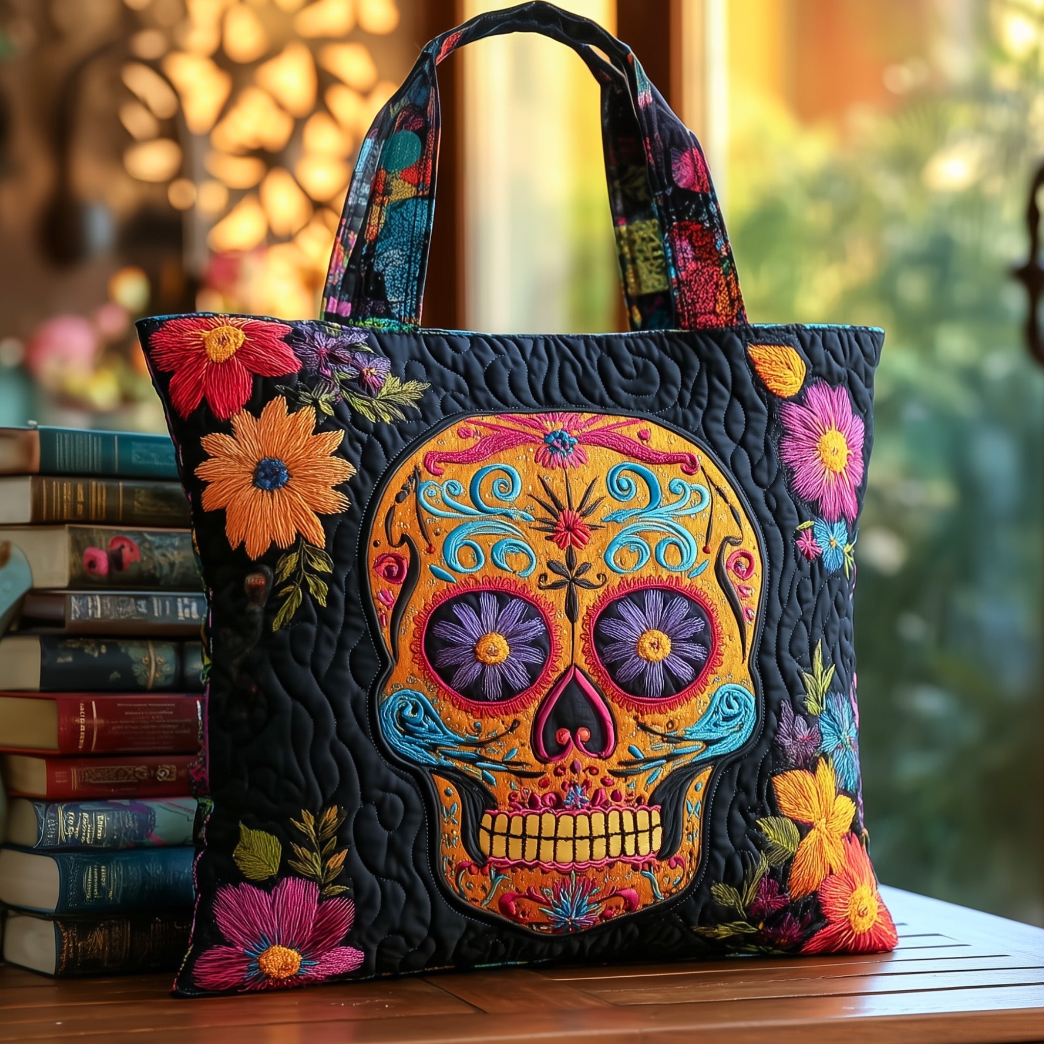 Sugar Skull Quilted Tote Bag GFTOHD9341 - Giftroza