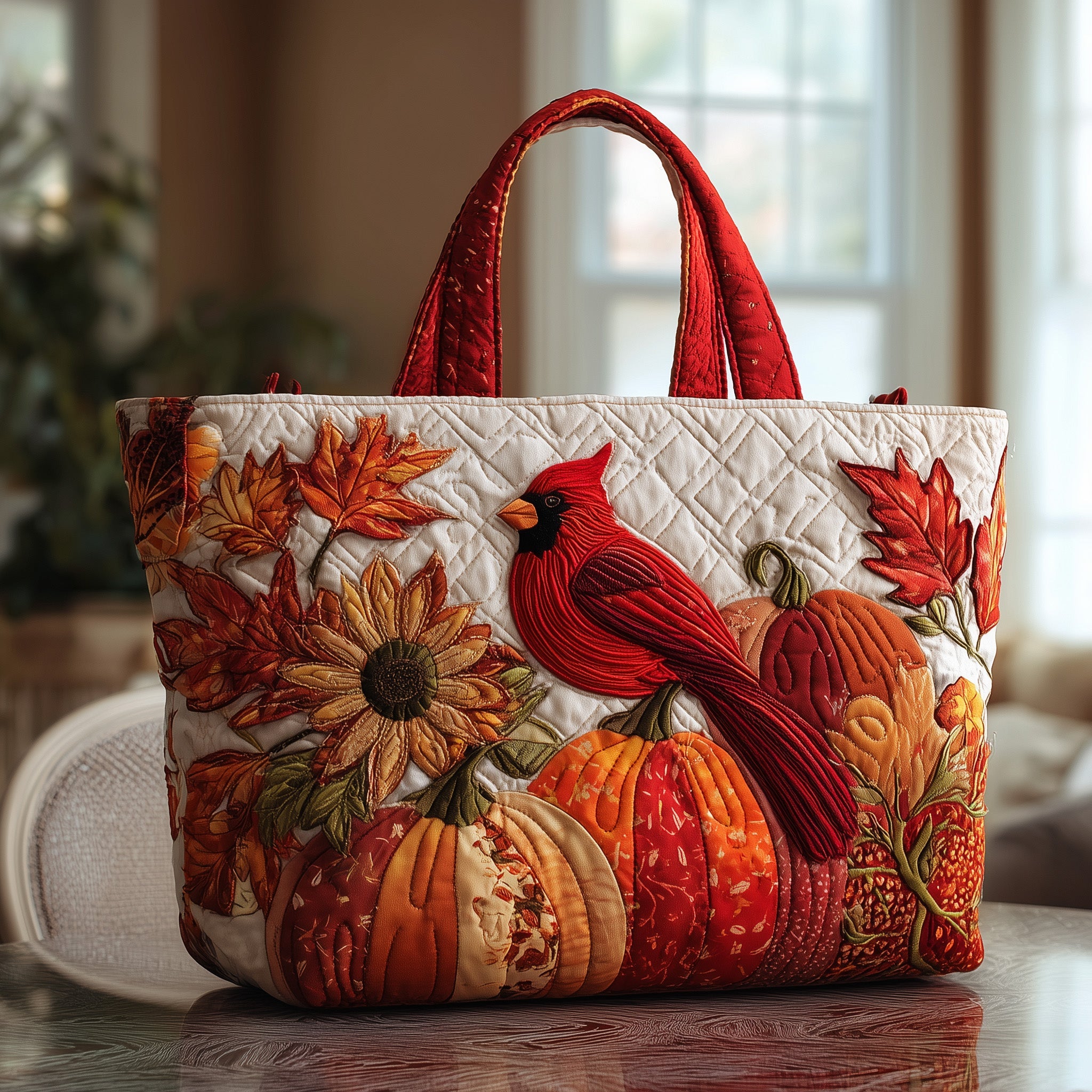 Autumn Cardinal Quilted Tote Bag GFTOTP9928 - Giftroza