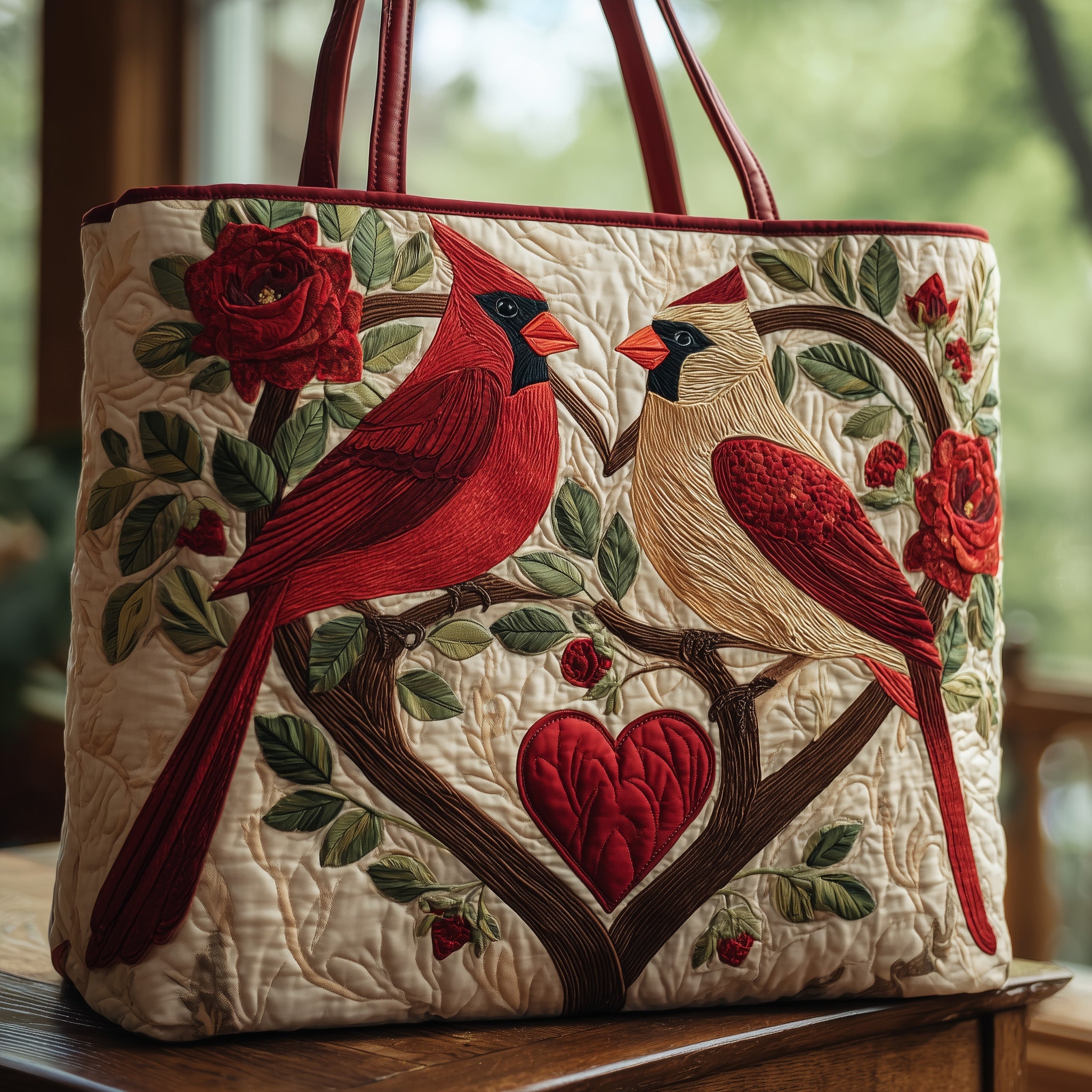 Cardinal Love Dance Quilted Tote Bag GFTOHD8497 - Giftroza