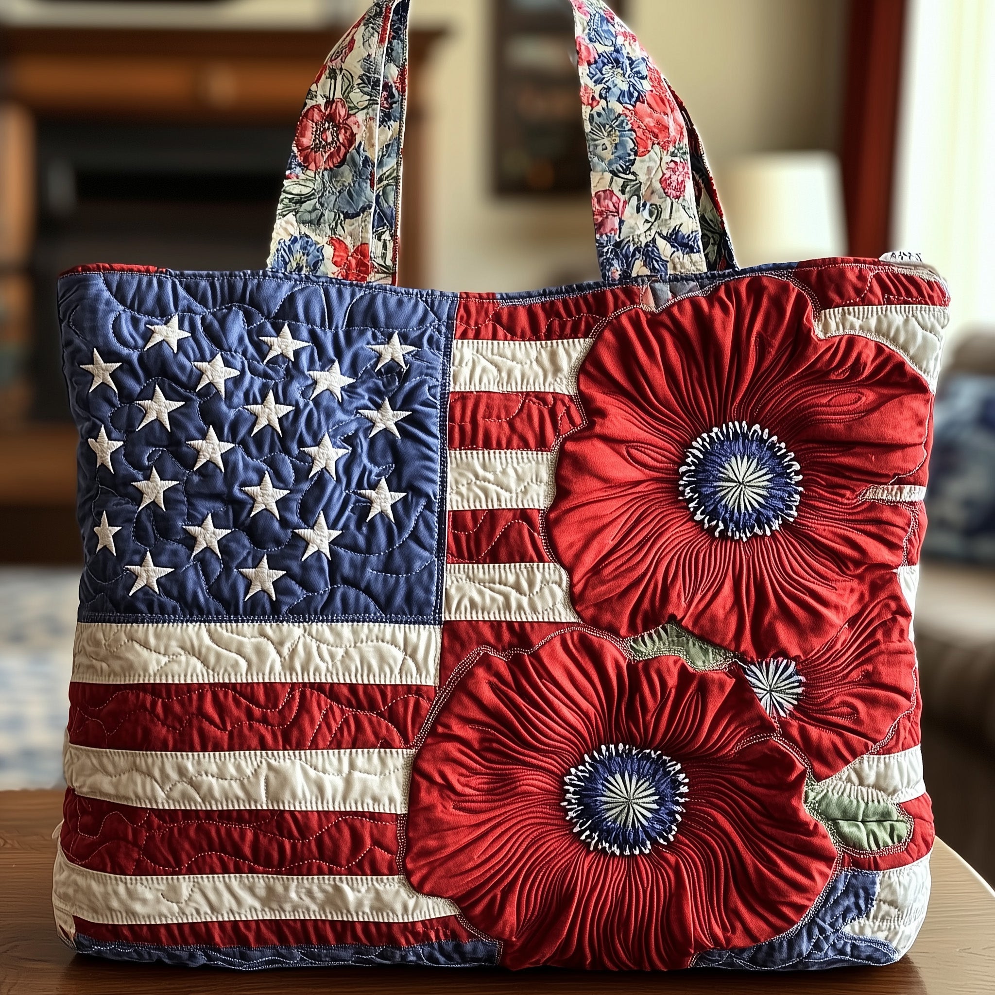 Patriot Poppy Quilted Tote Bag GFTONT857 - Giftroza