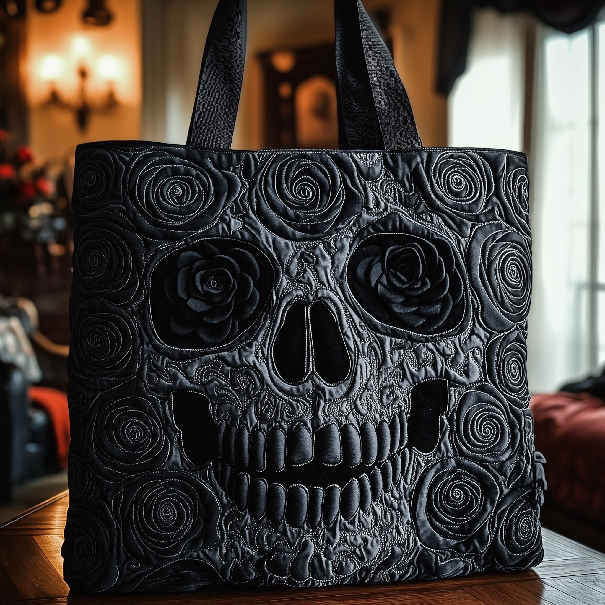 Skulls in Bloom Quilted Tote Bag GFTOTP8859 - Giftroza