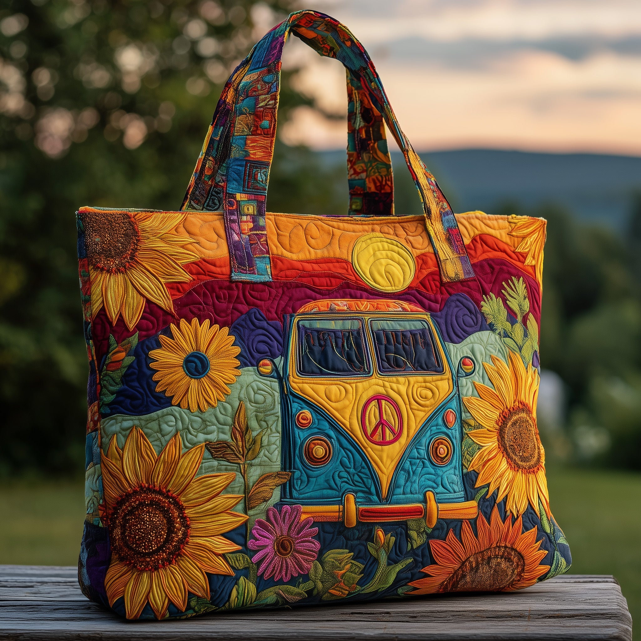 Hippie Van Quilted Tote Bag GFTOMA2618 - Giftroza
