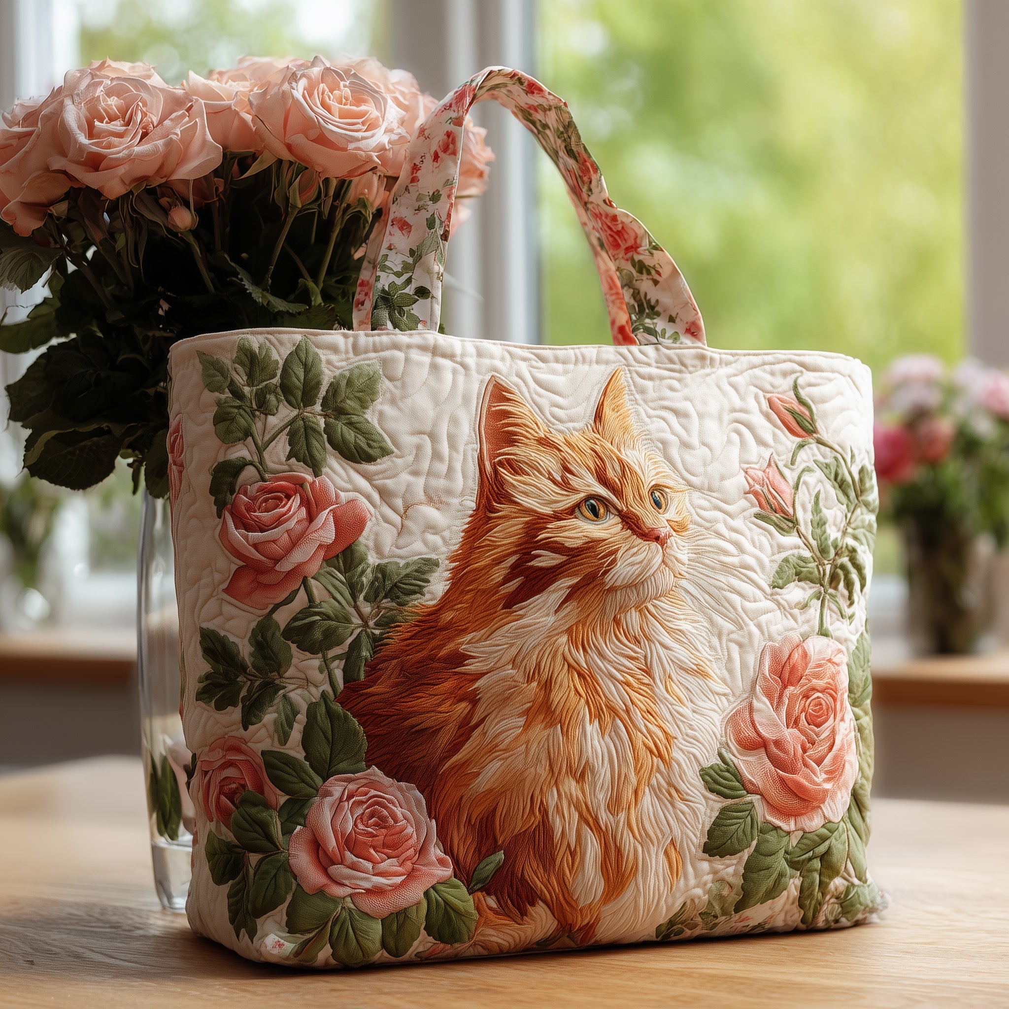 Cat and Rose Quilted Tote Bag GFTOTL4405 - Giftroza