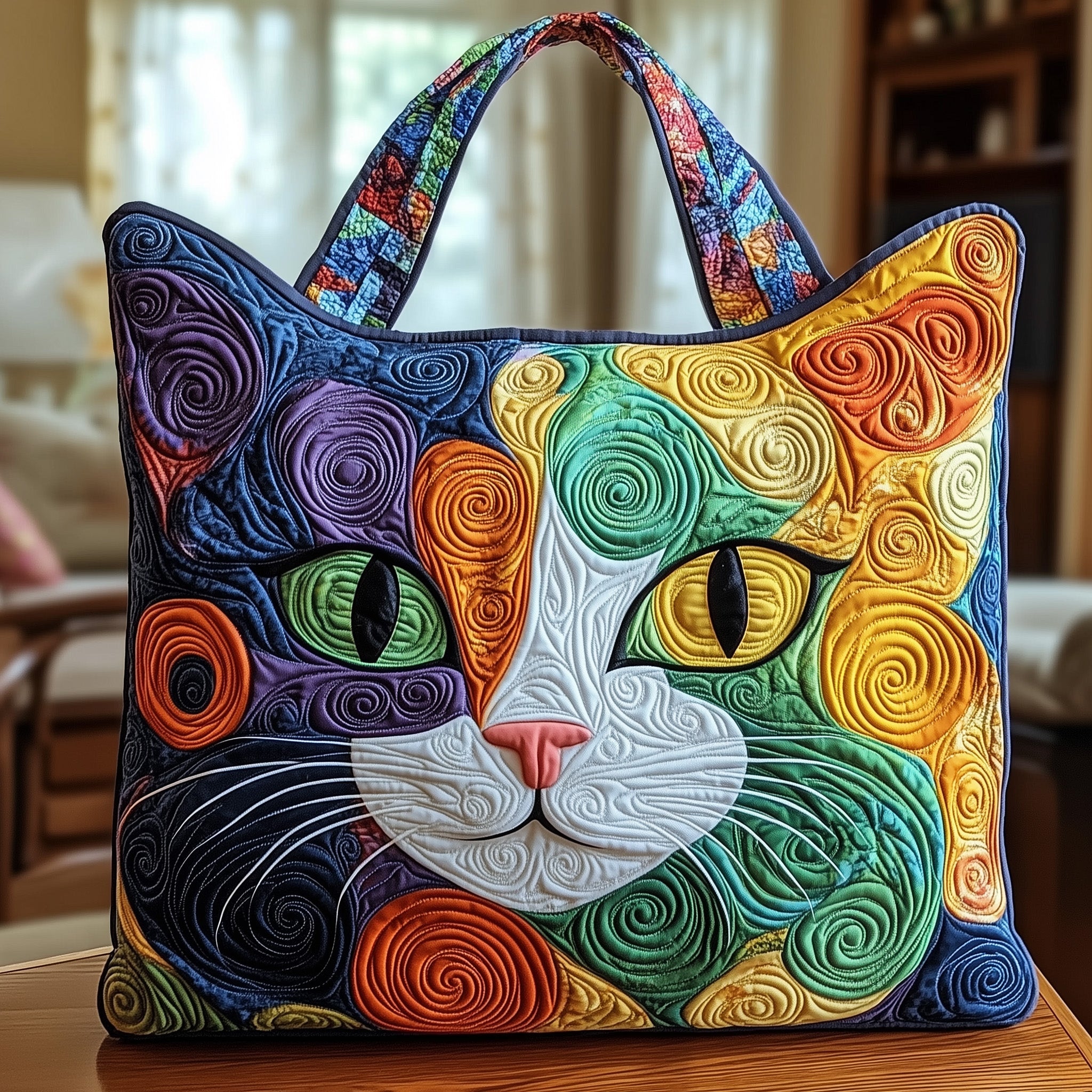 Swirly Cat Quilted Tote Bag GFTONT1114 - Giftroza