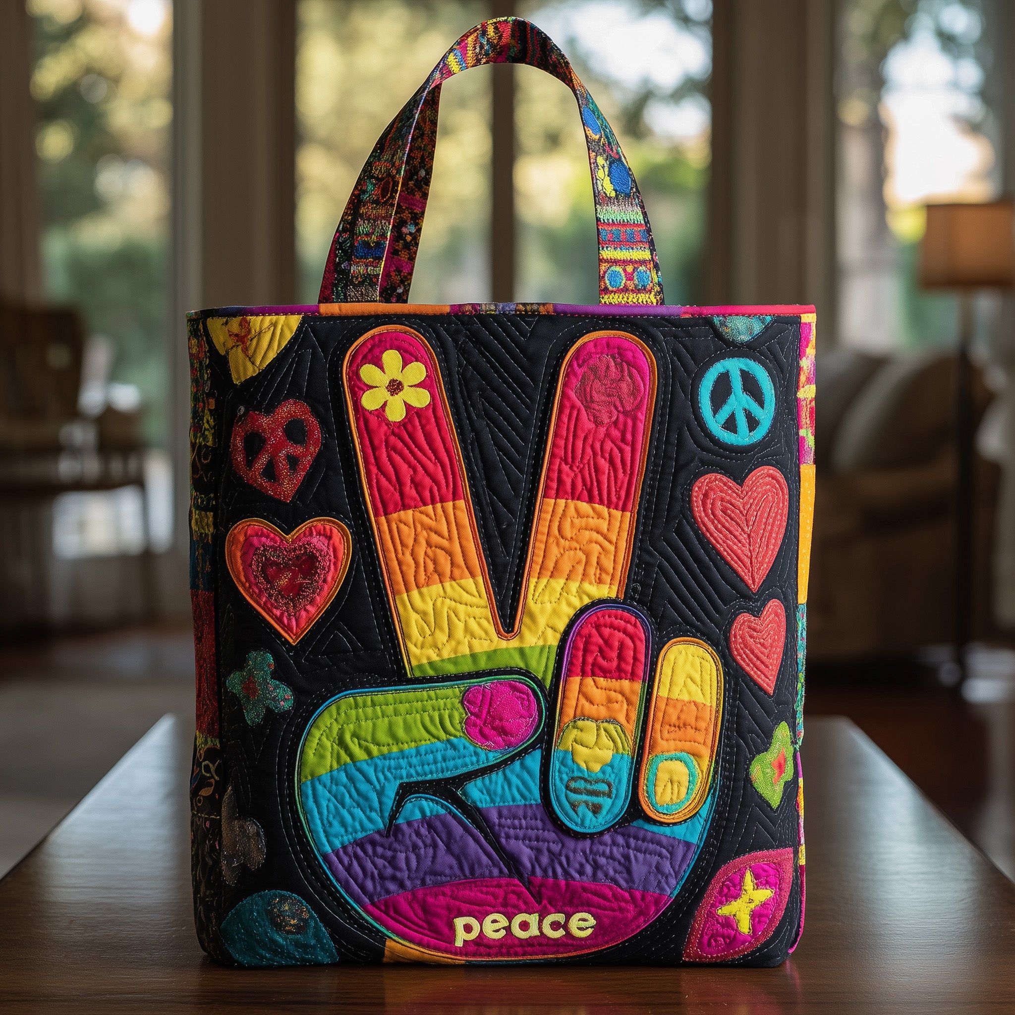 Hippie Vibe Quilted Tote Bag GFTONL6785 - Giftroza