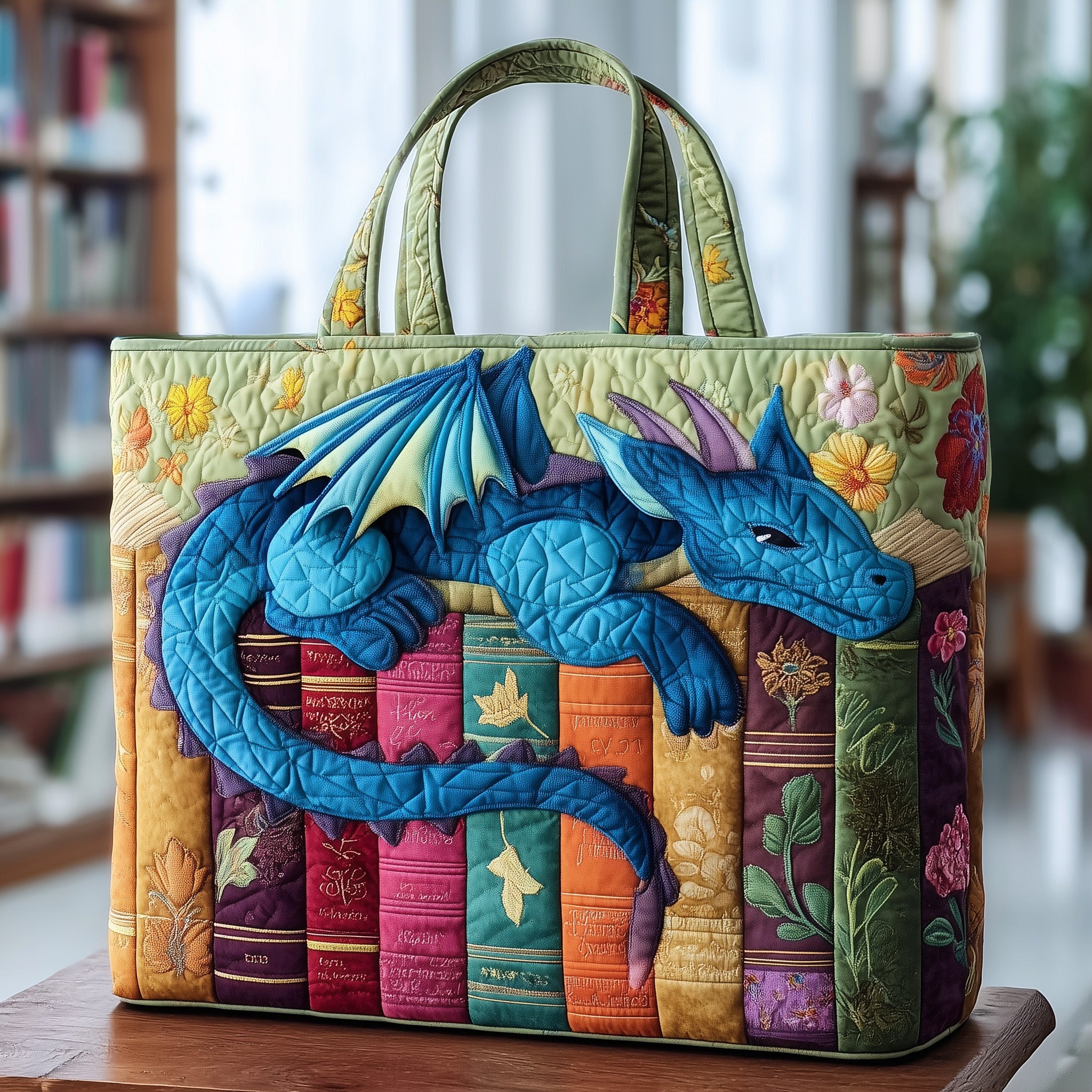 Bookish Dragon Quilted Tote Bag GFTOTP9380 - Giftroza