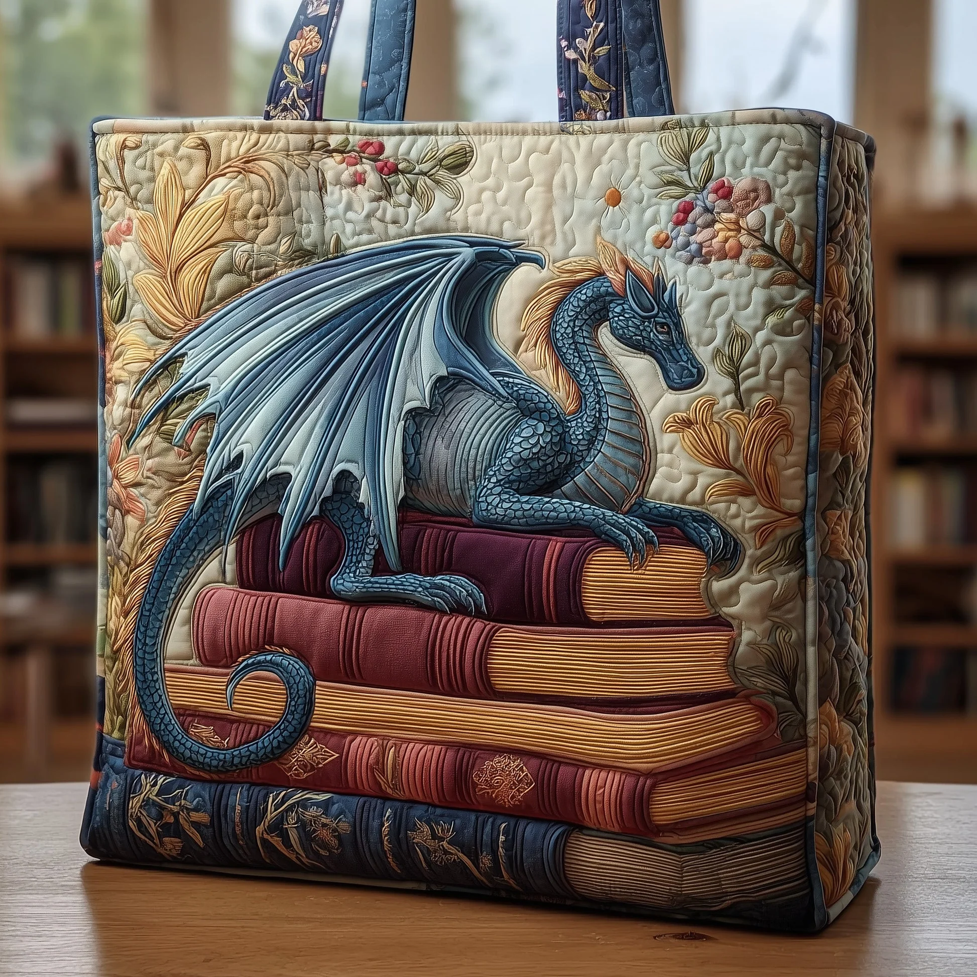 Book Dragon Quilted Tote Bag GFTOTL4021 - Giftroza