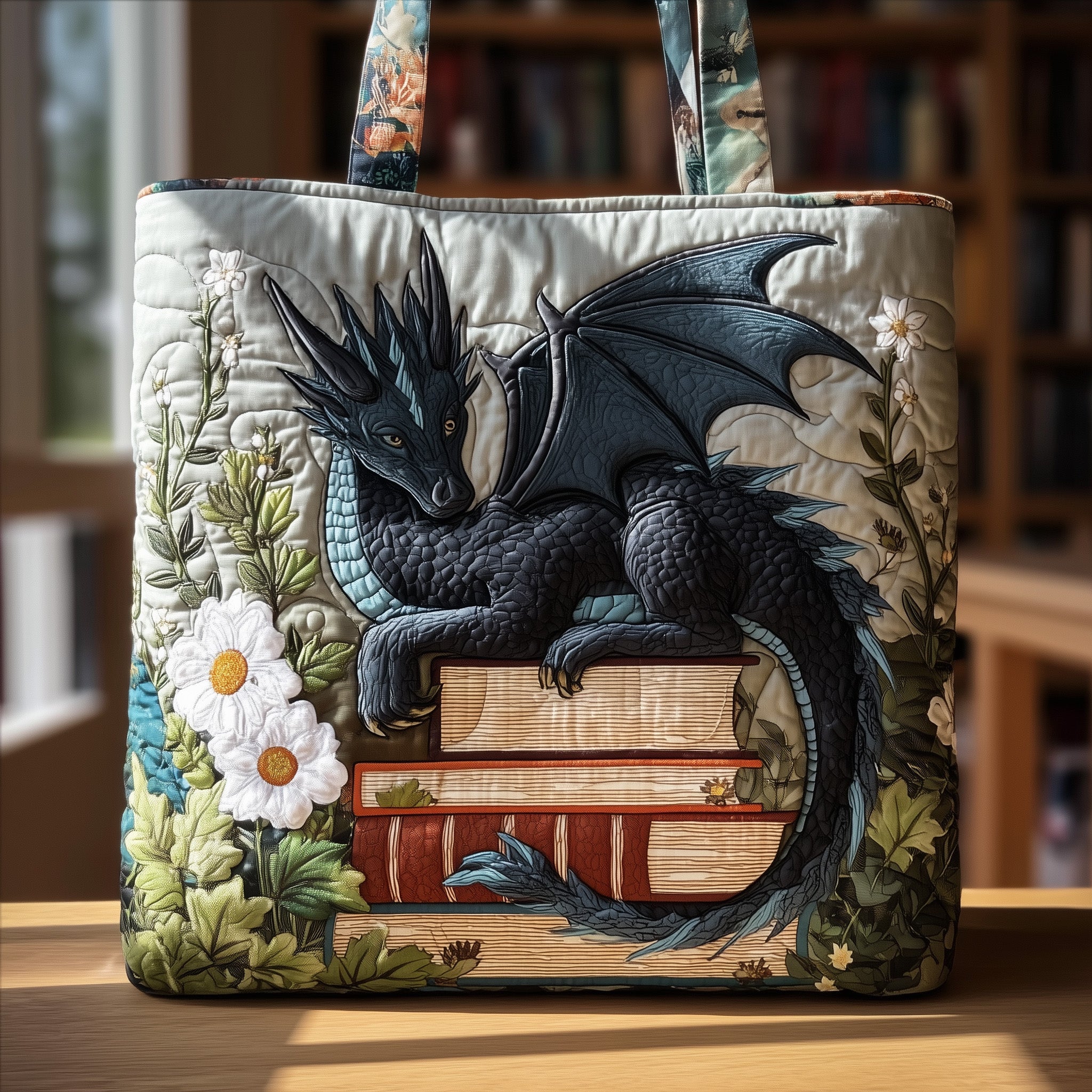 Book Dragon Quilted Tote Bag GFTOTL4012 - Giftroza
