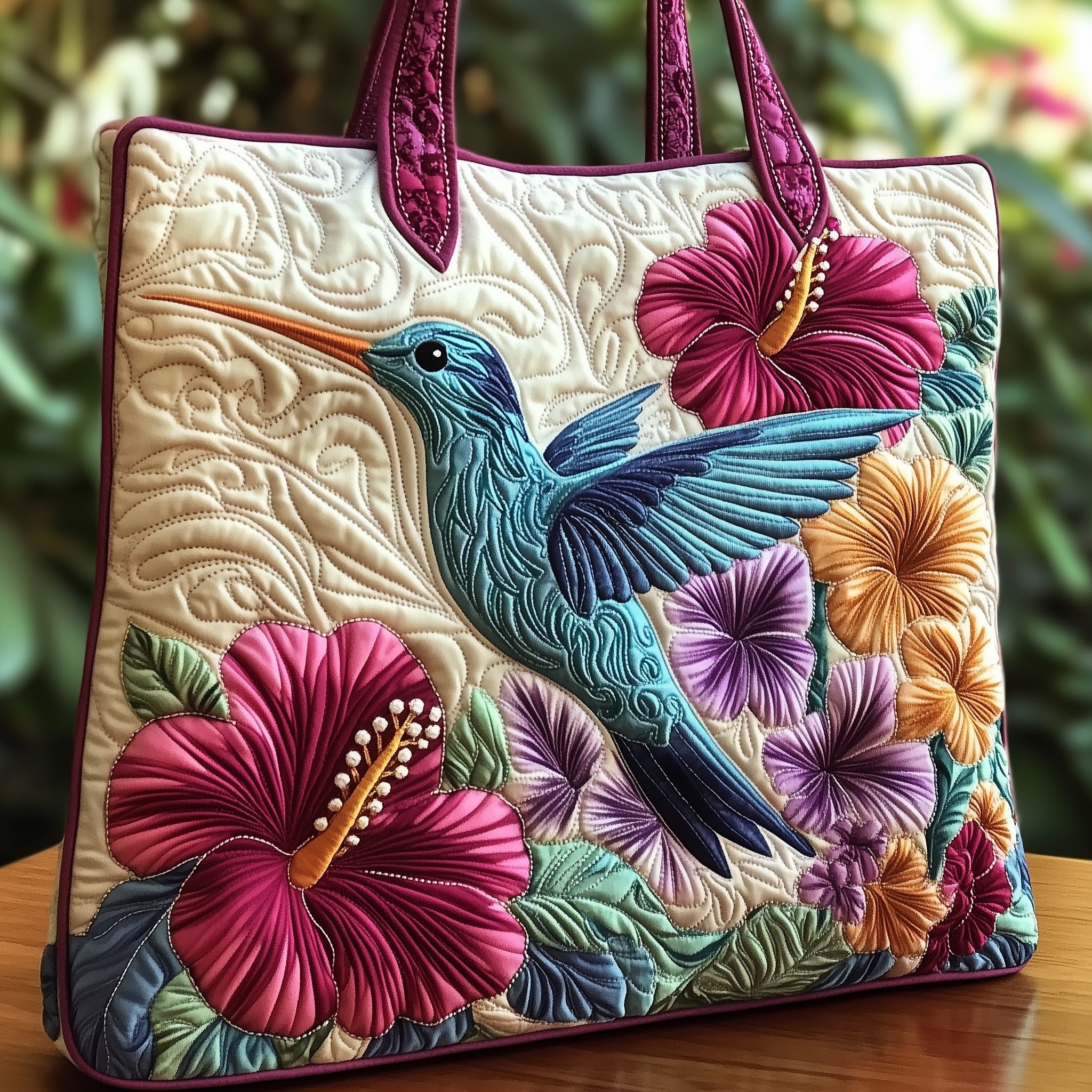 Elegance Hummingbird Quilted Tote Bag GFTOHD7924 - Giftroza