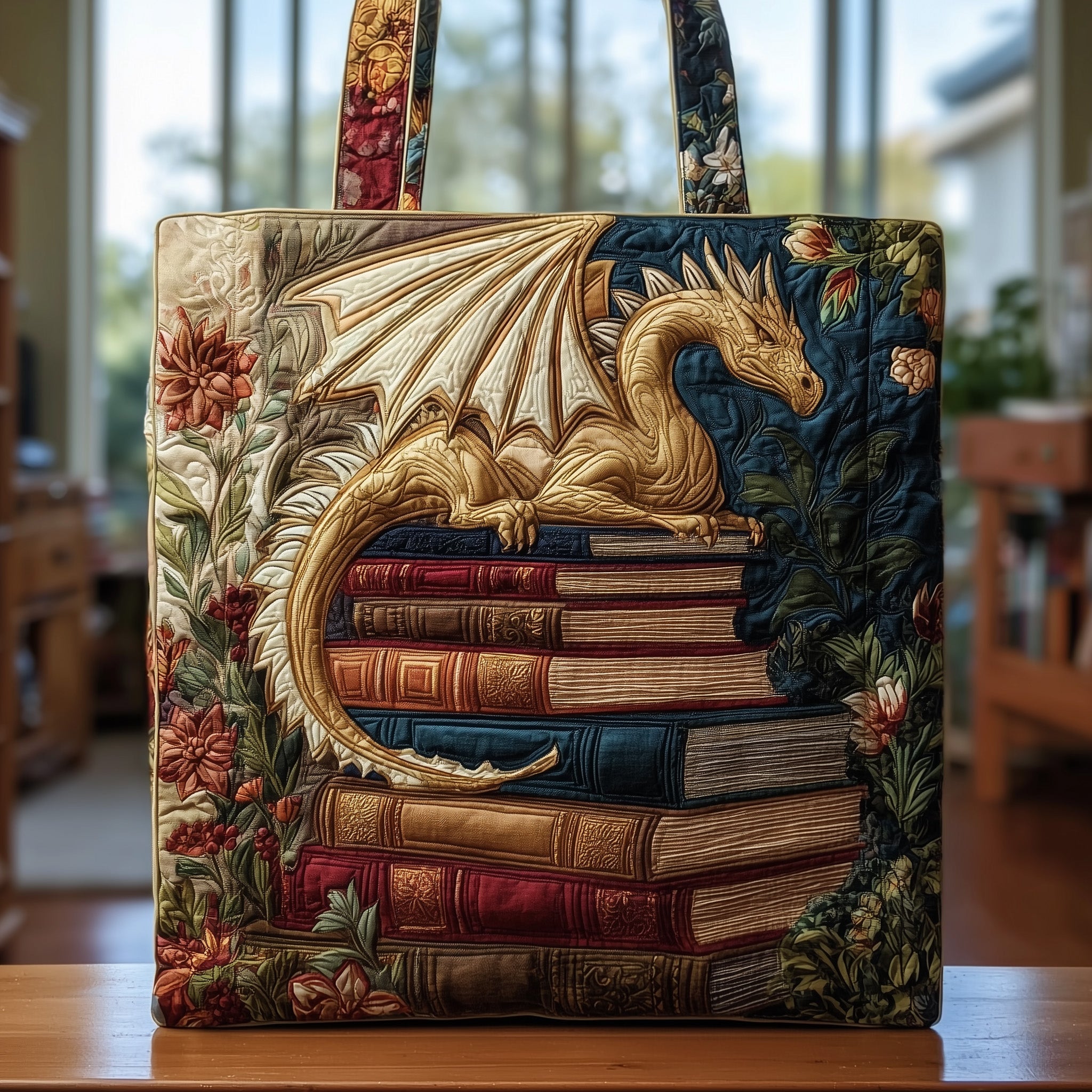 Book Dragon Quilted Tote Bag GFTOTL4020 - Giftroza