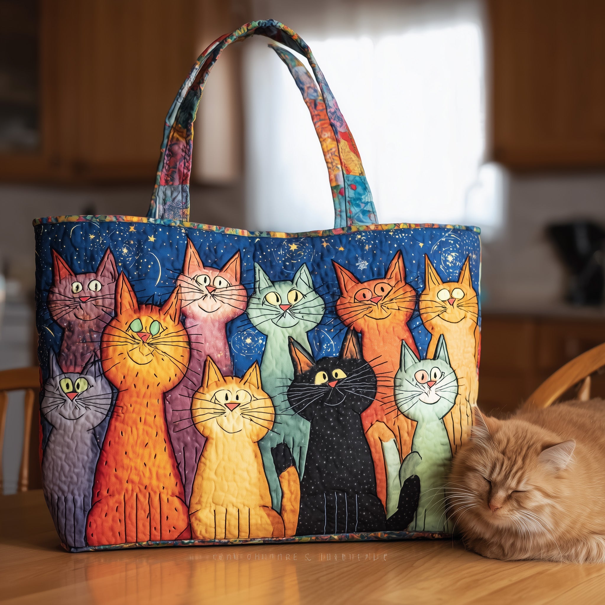 Funky Cat Quilted Tote Bag GFTOTL4398 - Giftroza