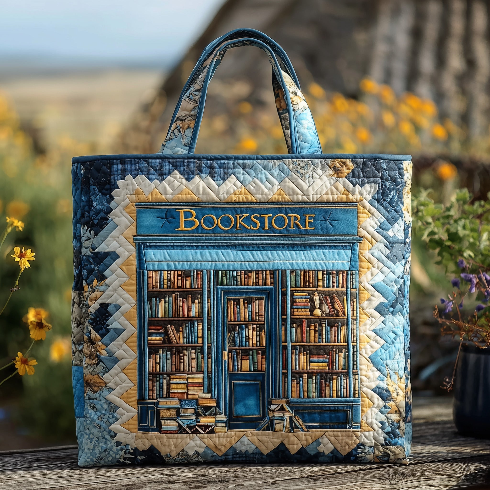Charming Bookstore Quilted Tote Bag GFTONL5487 - Giftroza