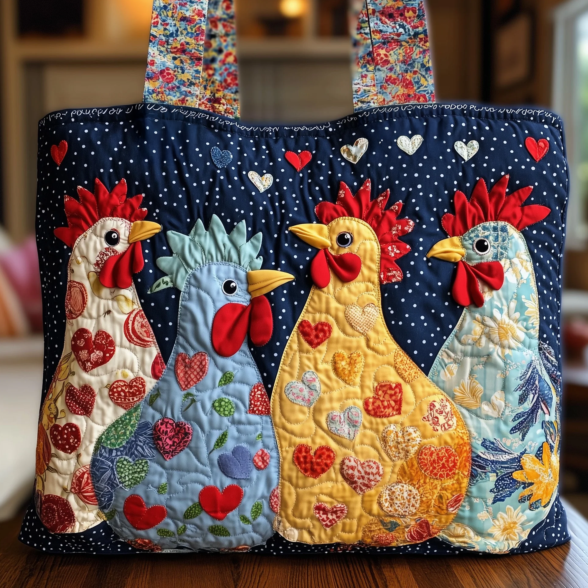 Whimsical Chicken Quilted Tote Bag GFTONL4828 - Giftroza