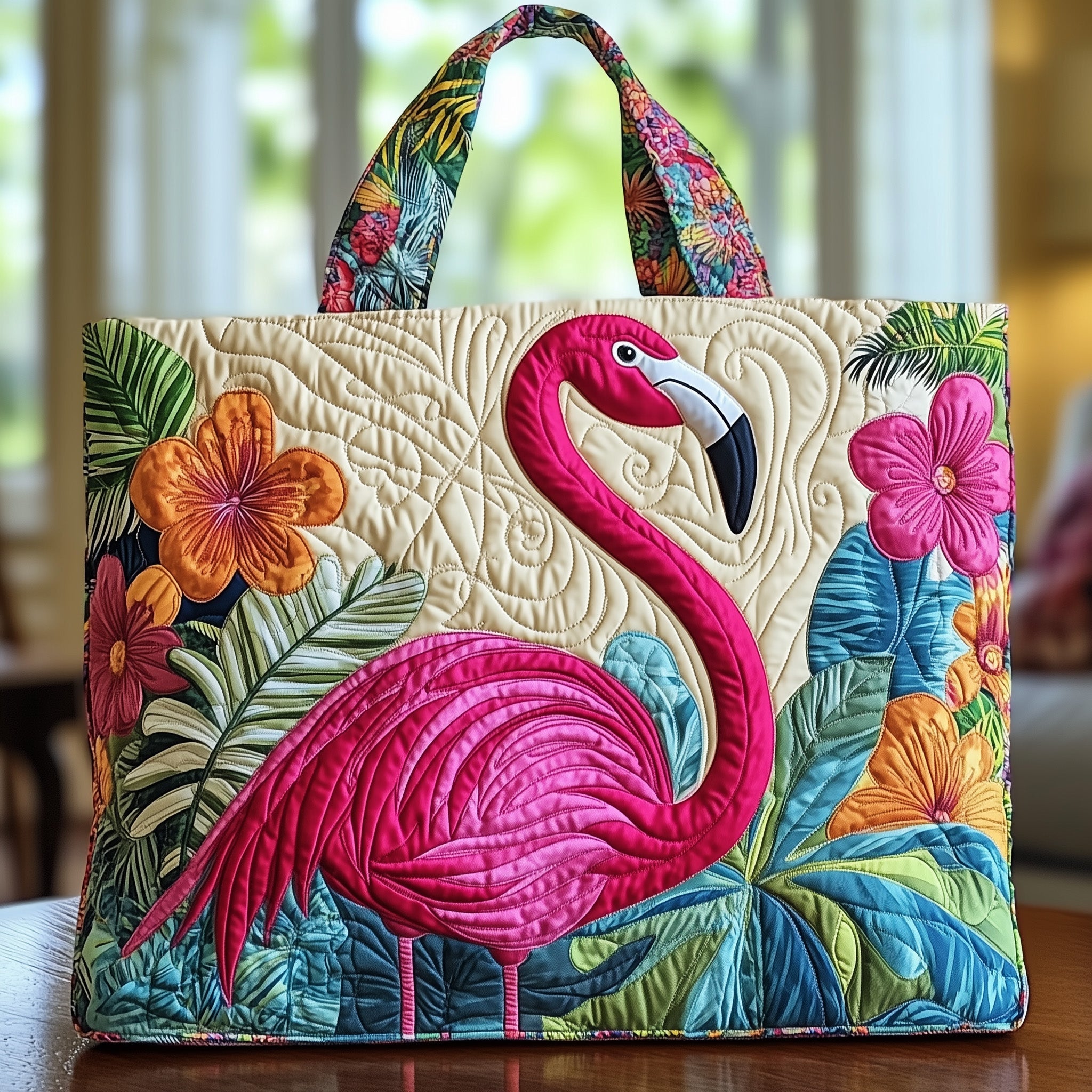 Tropical Flamingo Quilted Tote Bag GFTONT1043 - Giftroza